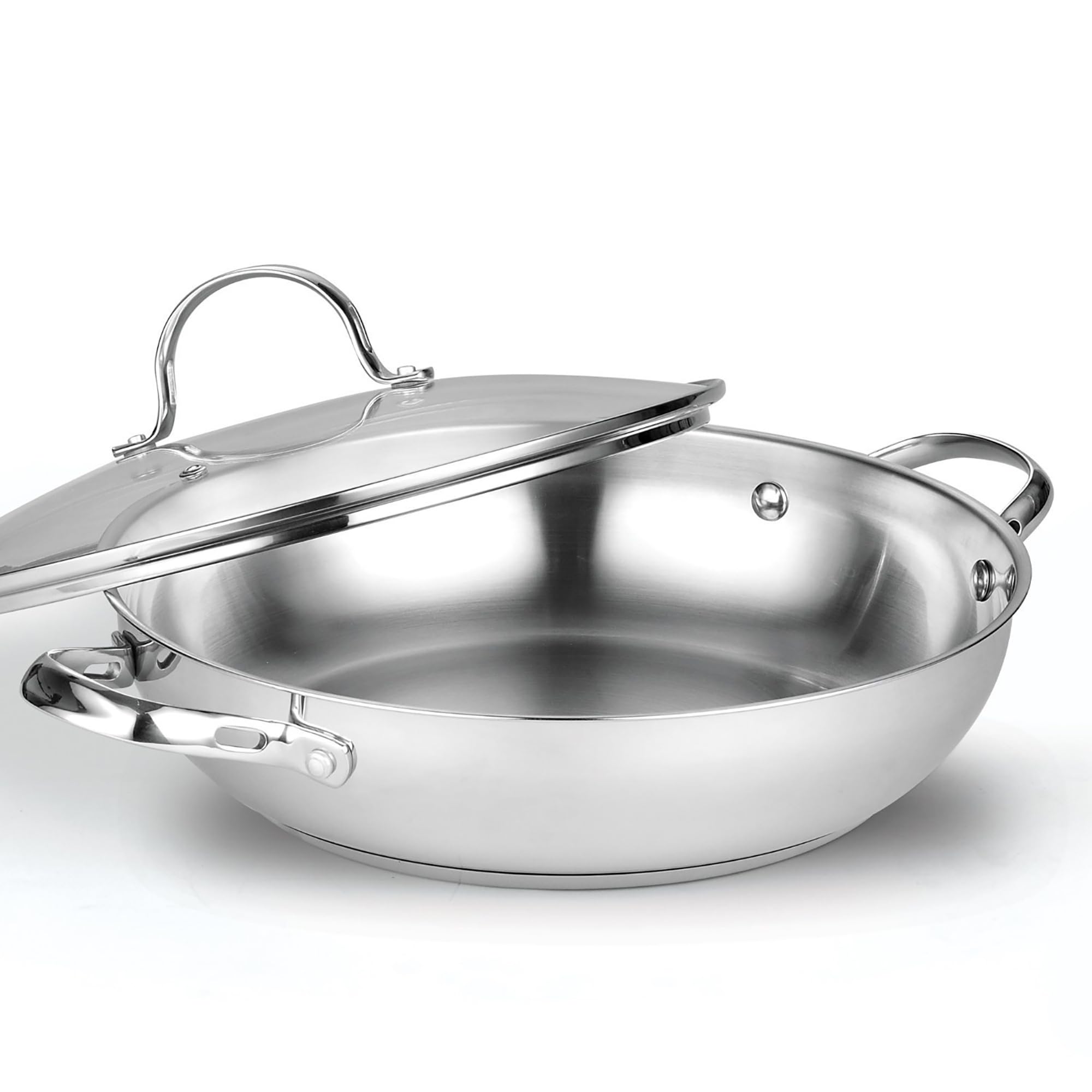 Premium 12-Inch Stainless Steel Wok Pan with Glass Lid - Professional Stir Fry & Sauté Pan for Asian Cooking, Healthy Meals & Fast Weeknight Dinners - Cooks Standard Classic Chef's Pan (30cm, Silver)