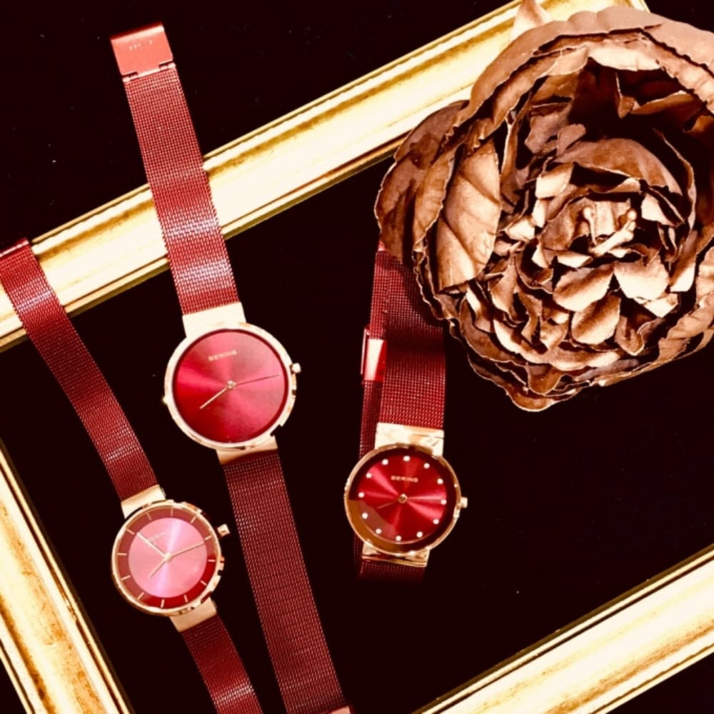 BERING 10126 363 Women's Watch with Red Mesh Strap - Stylish & Elegant Timepiece for Everyday Wear, Office, and Special Occasions