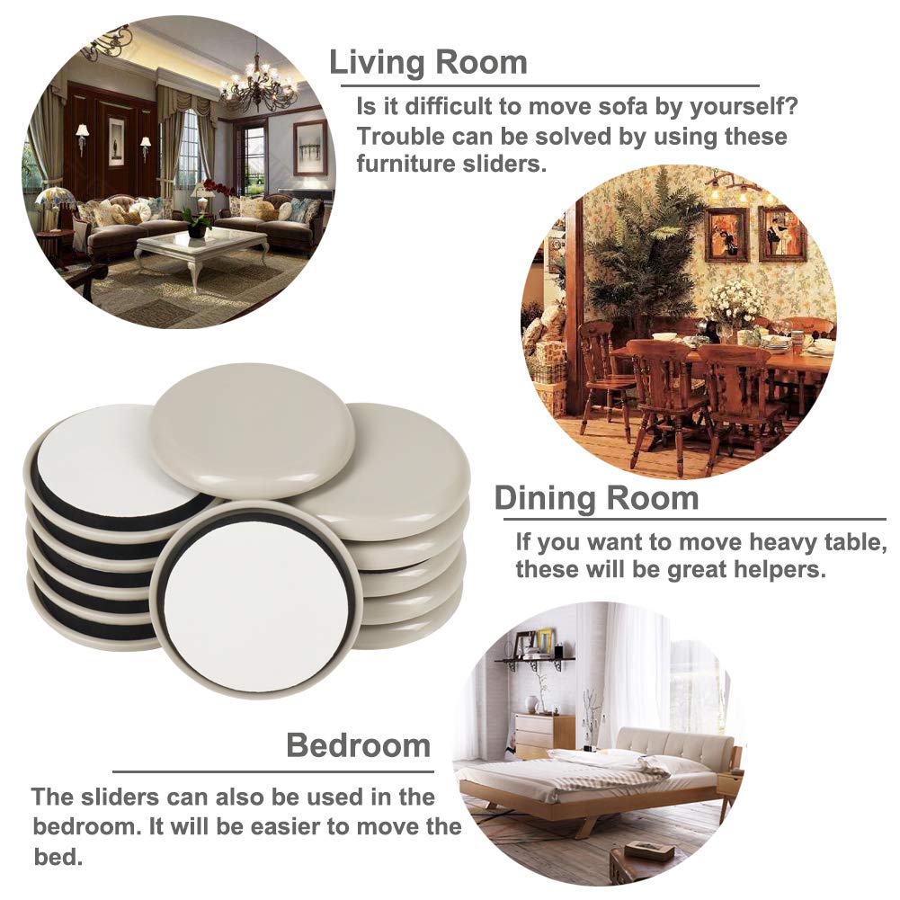2 Inch Furniture Sliders for Hardwood & Carpet - 12 Pack Heavy Duty Furniture Glides for Easy Moving - Beige Non-Slip Pads - Perfect for Sofas, Tables, Chairs & Home Office Furniture