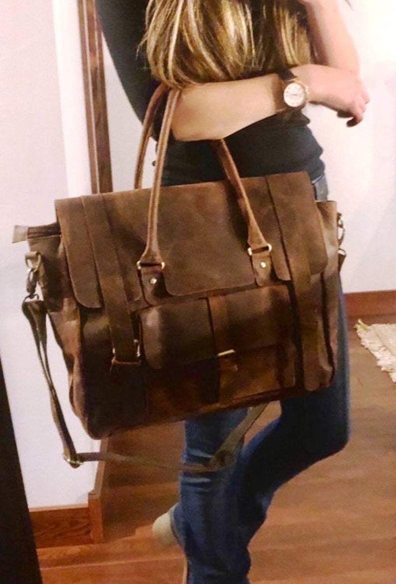 Premium Genuine Leather Briefcase for Women - Stylish Laptop Tote Bag with Secure Zipper, Professional Work Messenger Bag - Perfect for Office, Business Travel & Daily Commute