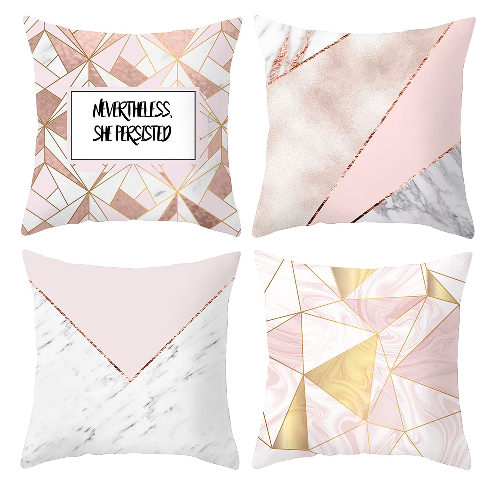 Stylish HOSTECCO Pink Geometric Throw Pillow Covers Set of 4 - 18x18 Inch Square Decorative Cushion Covers for Sofa, Couch & Bed - Perfect for Living Room, Bedroom & Home Decor