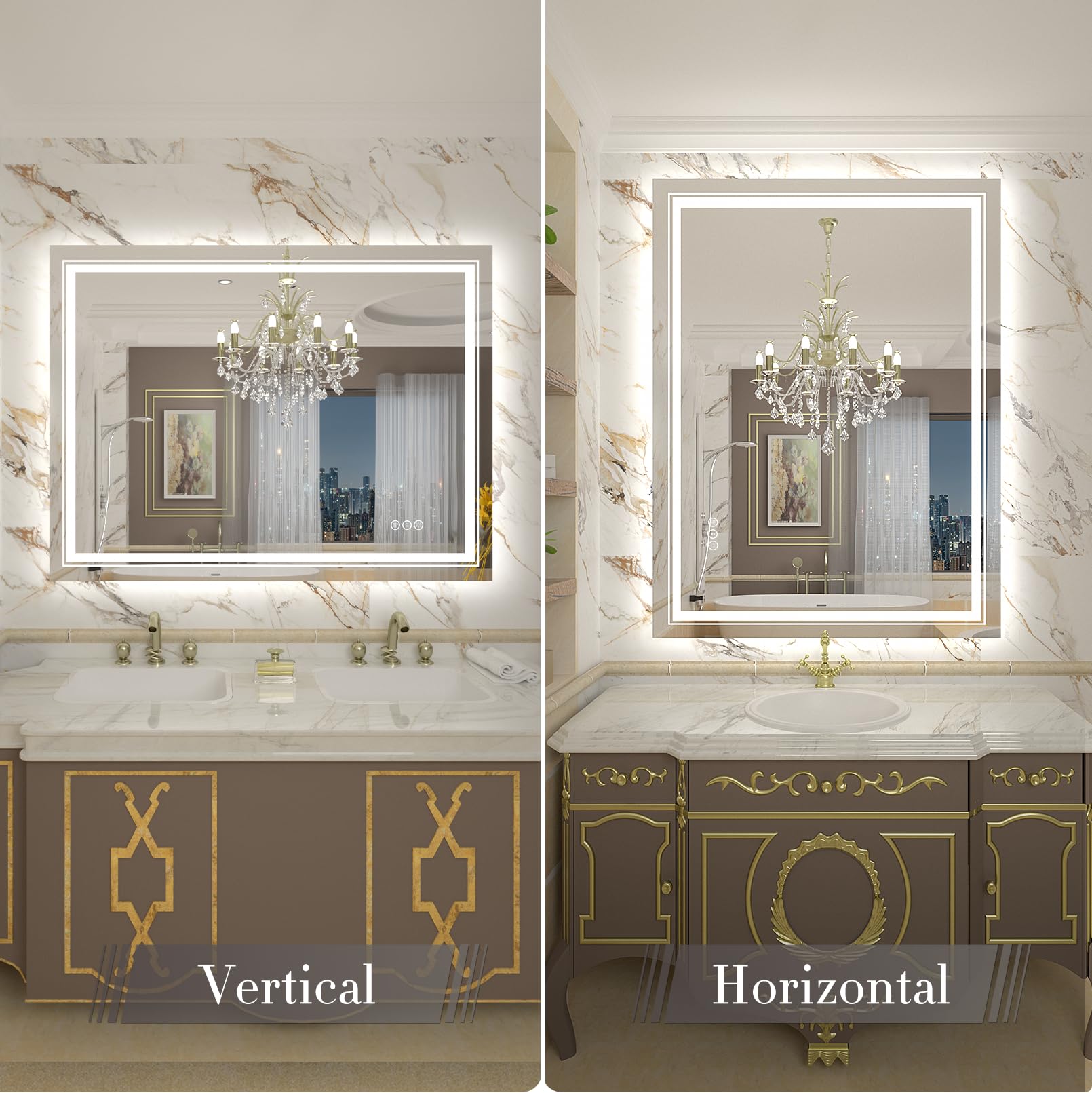 48x30 Inch LED Bathroom Mirror with Front & Backlit Dimmable Lights - Anti-Fog, Shatterproof Vanity Mirror with Memory Function (Horizontal/Vertical Mounting) - Perfect for Modern Bathrooms, Makeup Vanity & Spa-Like Experience