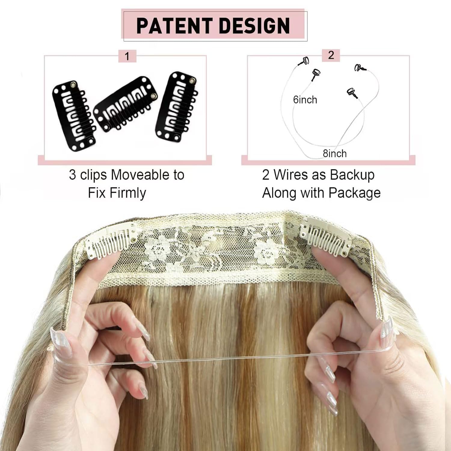 Ugrace Clip In Hair Extensions 20 Inch - Real Human Hair, Invisible Fish Wire, Highlight Color P16/613 - Seamless Straight Hair Extensions for Women | Perfect for Daily Wear, Parties & Special Occasions