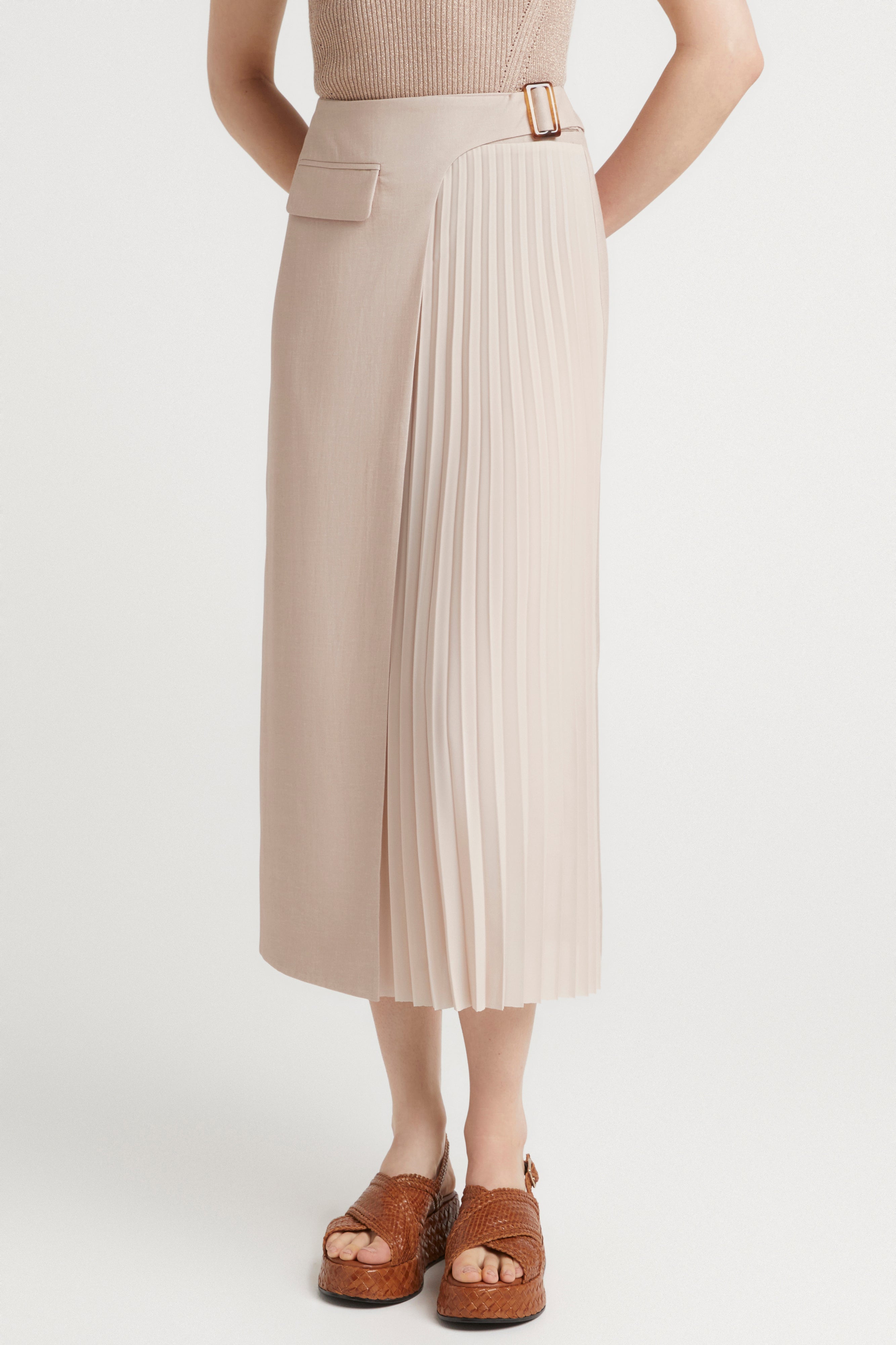 Husk Adella Skirt - Elegant Stone Color Midi Skirt for Women | Perfect for Casual Outings, Office Wear, and Summer Dresses