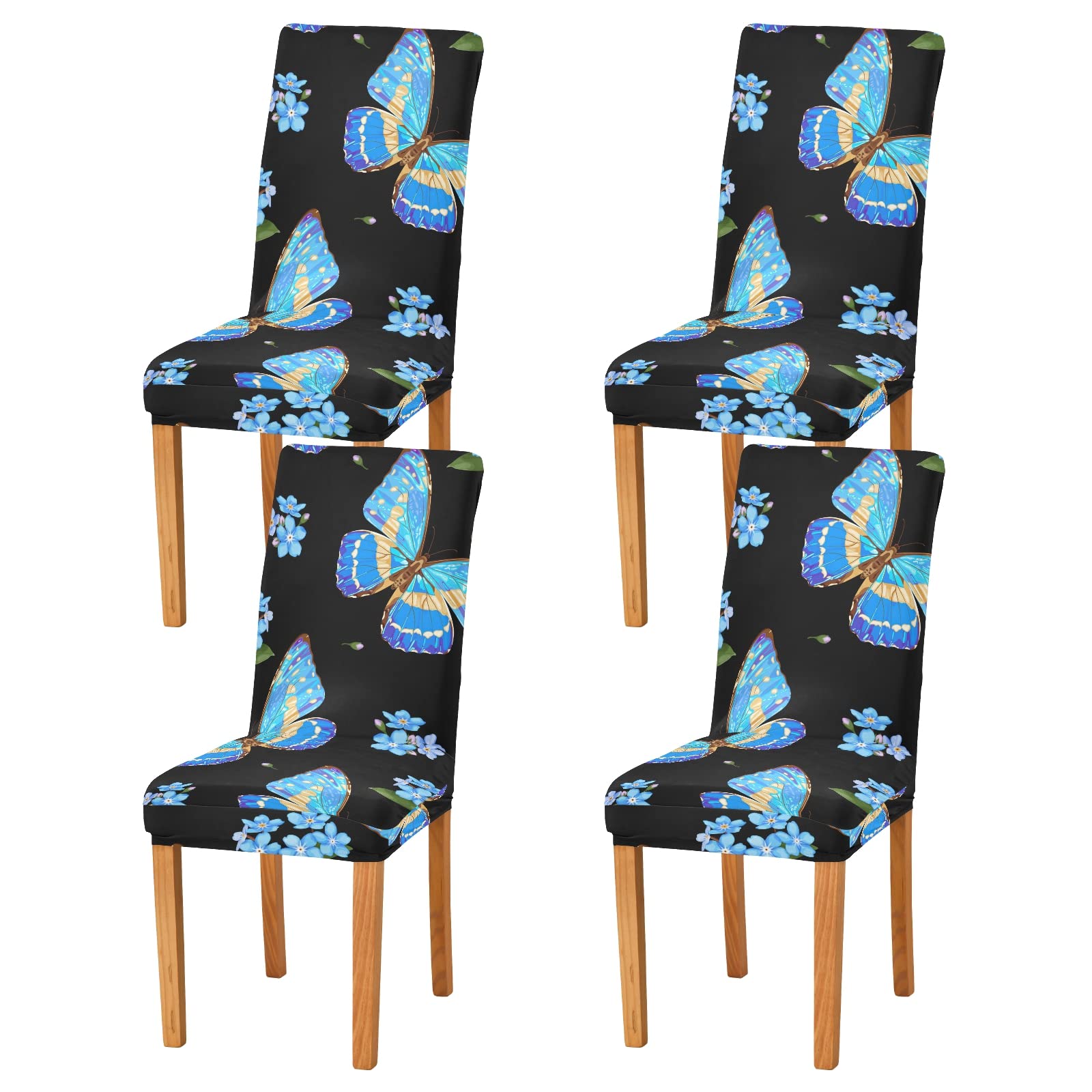 4-Pack Stretch Washable Dining Chair Covers - Floral Butterfly Design Slipcovers for Kitchen, Living Room, Wedding & Hotel Use | Easy to Clean & Removable Seat Protectors