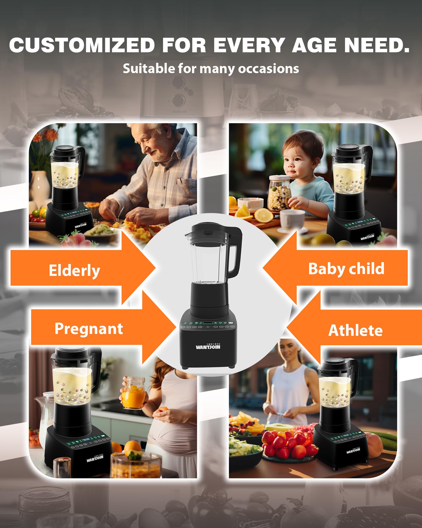 WantJoin 60 Oz Hot & Cold Countertop Blender - 24000RPM High-Speed Blender with 9 One-Touch Programs, Soy Milk Maker for Nut Butters, Soups, Shakes & Smoothies - 12H Delay Cook Function - Perfect for Kitchen, Restaurant & Healthy Lifestyle