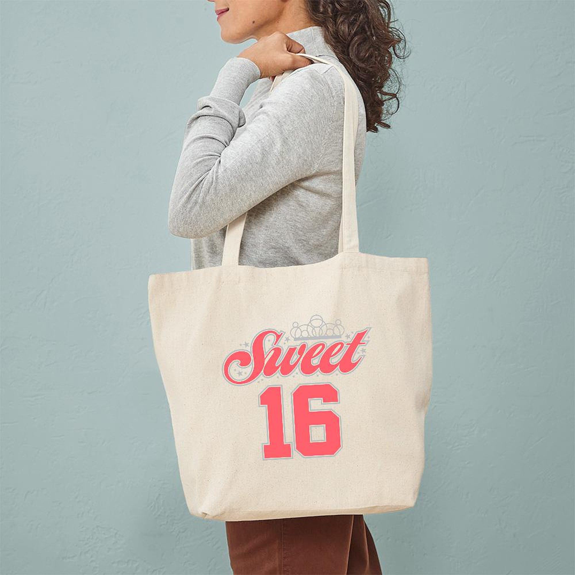 Sweet 16 Tote Bag - Natural Canvas Reusable Shopping Bag for Girls Birthday Party, Beach Day & Grocery Shopping | Eco-Friendly Gift Idea