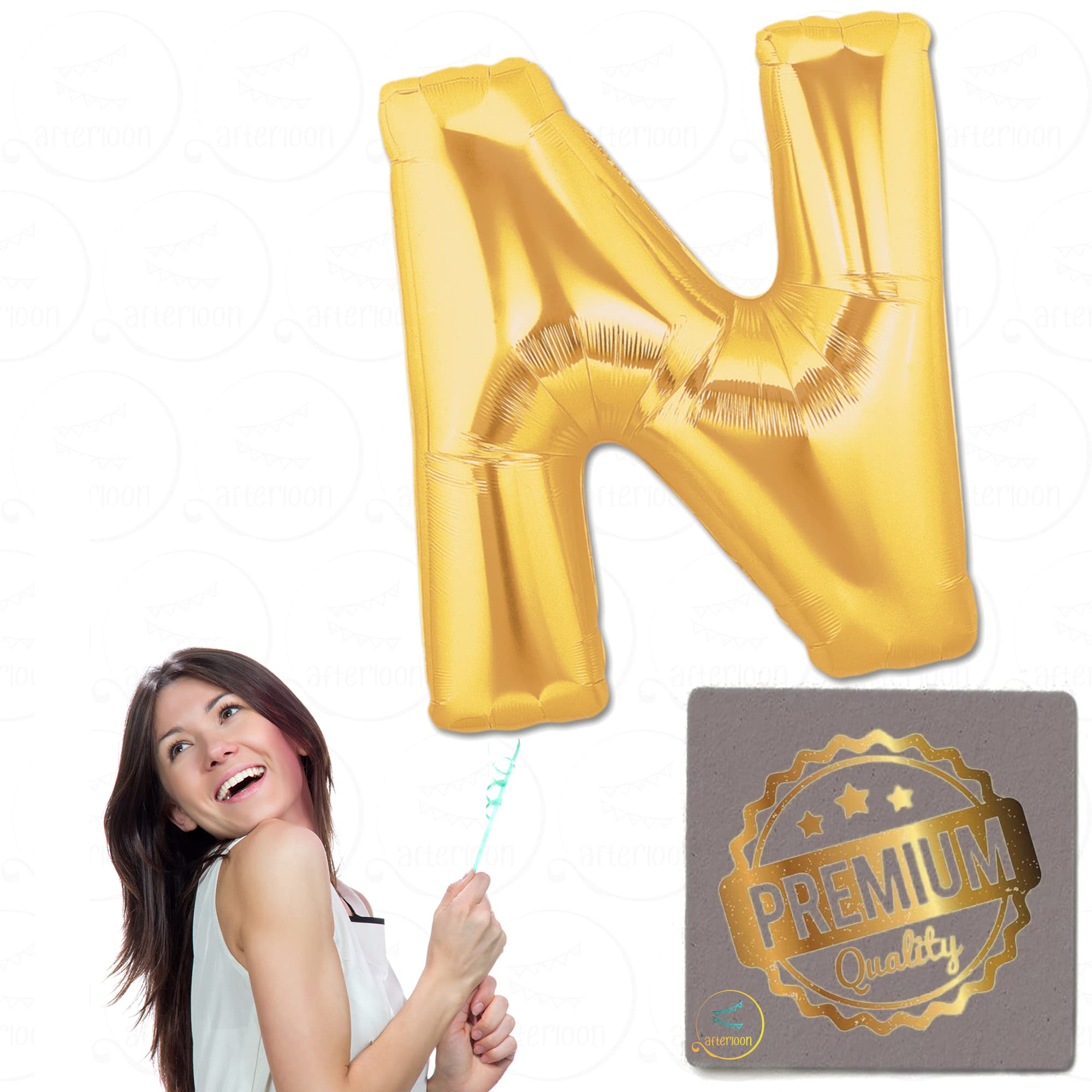 AFTERLOON® 40 Inch Giant Jumbo Helium Foil Mylar Alphabet Balloons - Premium Matte Gold Letter N for Graduation, Anniversary, Bridal Shower, Wedding & Birthday Party Decorations | Perfect for Photo Backdrops, Balloon Arches & Event Centerpieces
