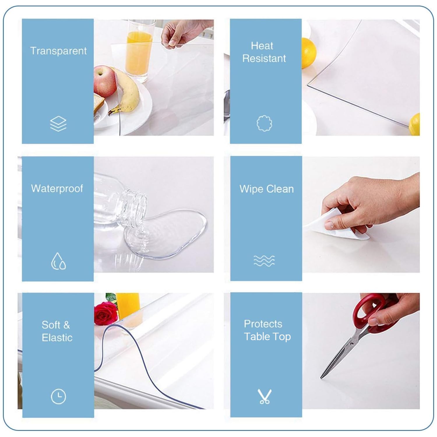 ETECHMART 36 x 48 Inch Clear PVC Table Cover Protector - 1.5mm Thick Waterproof Vinyl Tablecloth, Plastic Desk Pad Mat for Kitchen, Coffee Table, Writing Desk - Perfect for Dining, Office Work & Crafting Protection