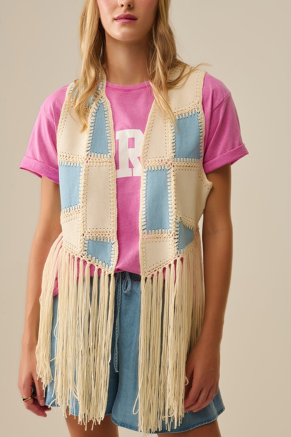 Faux Leather Vest with Patchwork & Fringe Details - Stylish Biker Jacket for Women, Perfect for Casual Outfits, Music Festivals & Night Out