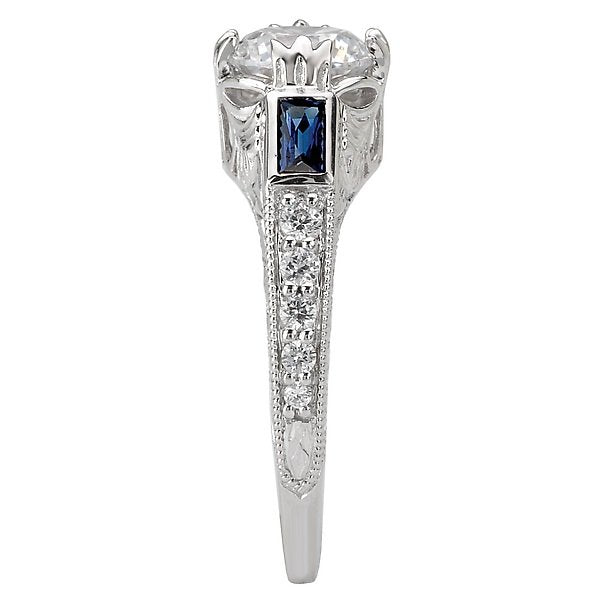 18KT 5/8 CTW Sapphire & 1/6 CTW Diamond Vintage Engagement Ring Setting for 1 CT Round Cut - Perfect for Wedding, Anniversary & Proposal Gifts
