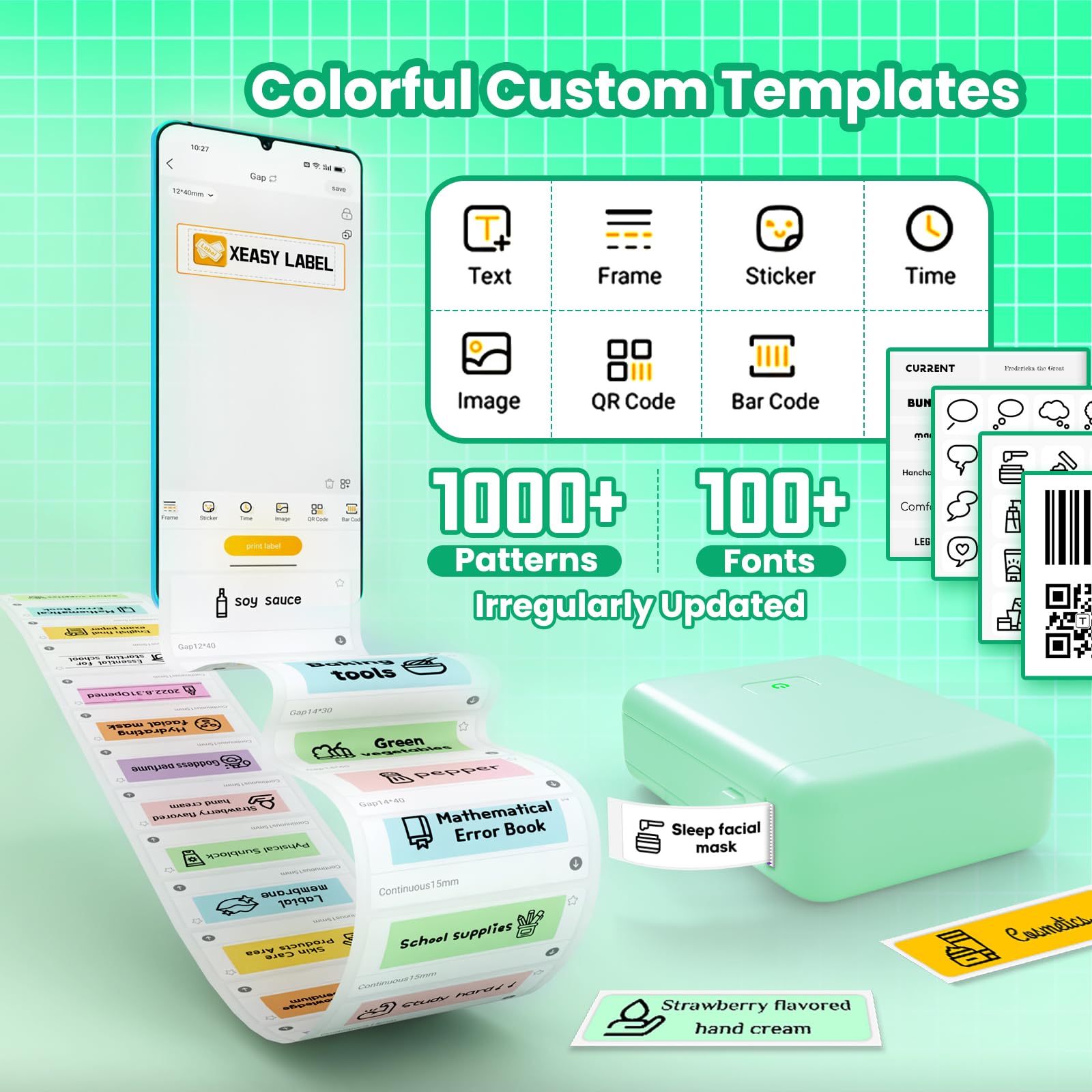 Vretti HP2 Portable Bluetooth Label Maker Machine with Tape - Mini Sticker Printer for Home Office, Shipping, Barcode & Storage Organization - Multiple Templates Included (Green) | Perfect for Pantry Labels, Moving Boxes & Craft Projects
