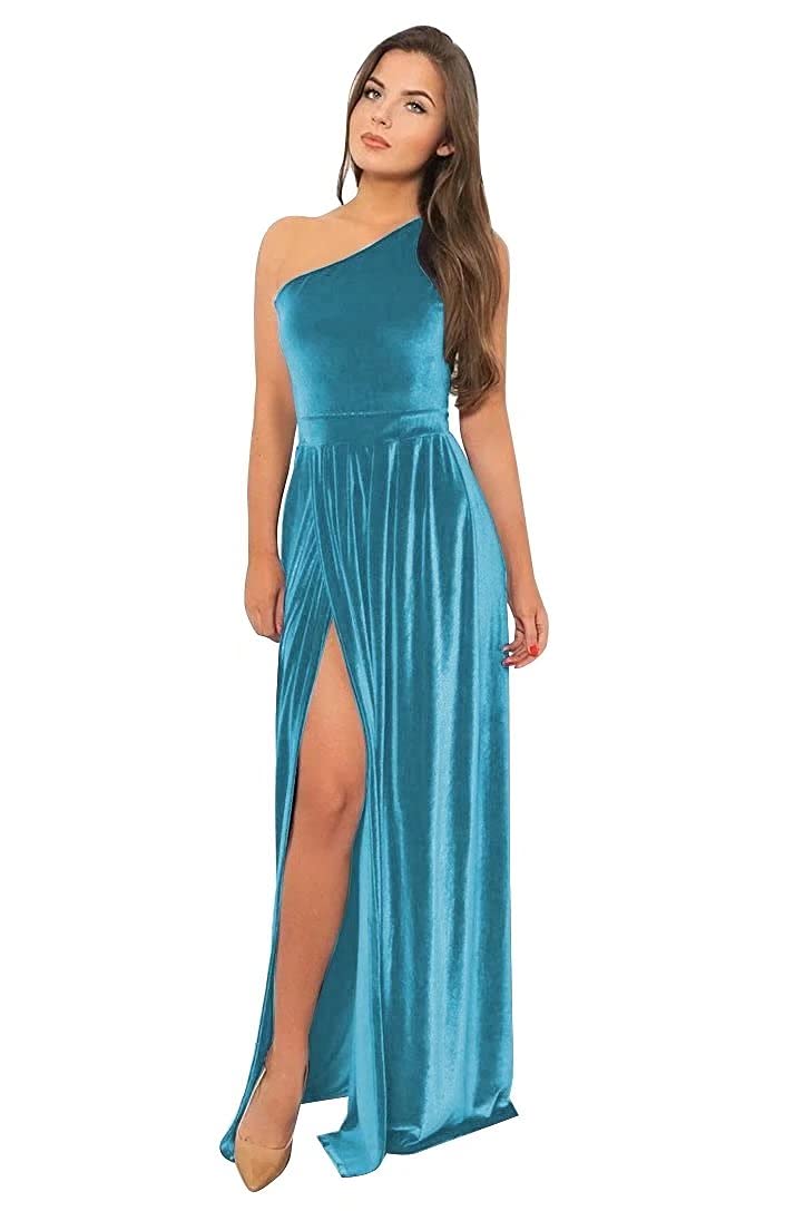 Elegant Velvet Bridesmaid Dresses - Long One Shoulder Prom Gowns with High Slit for Women | Perfect for Weddings, Parties & Formal Events