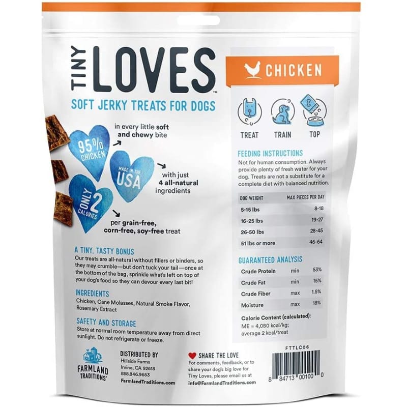 Farmland Traditions Tiny Loves Chicken Soft Jerky Dog Treats 6oz - Grain-Free, High-Protein Training Snacks for Small & Medium Dogs - Perfect for Rewards, Travel & Outdoor Adventures
