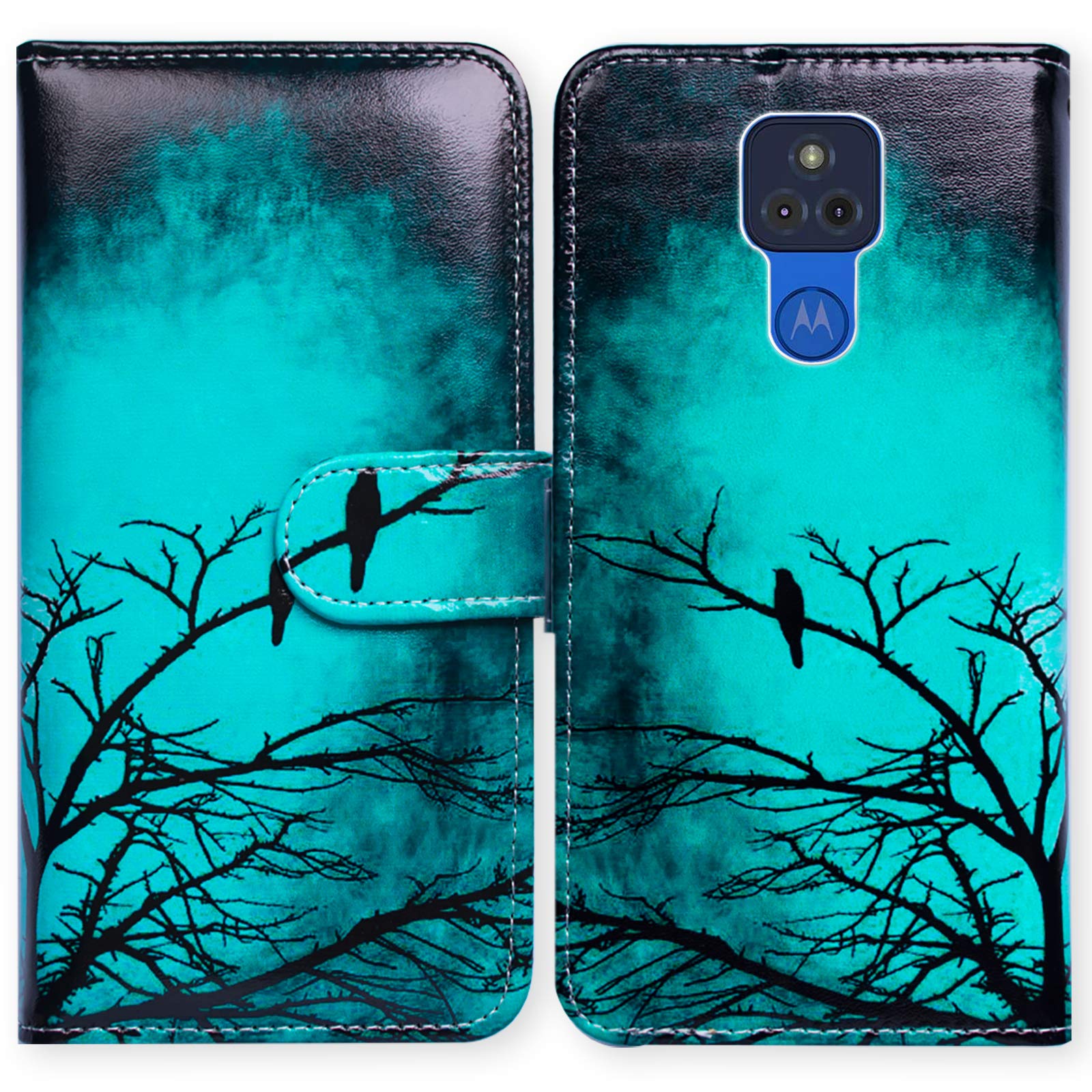 Premium Leather Wallet Case for Motorola Moto G Play 2021 - Black Bird Green Flip Cover with Card Slots & Kickstand | Perfect for Daily Use, Business Travel & Hands-Free Viewing