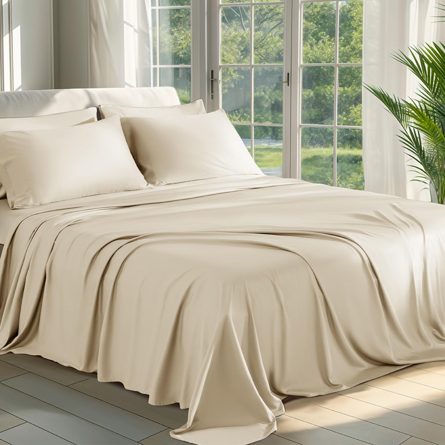 Bamboo Viscose King Size Bed Sheets Set of 6 - Ultra Cooling & Silky Soft, 16