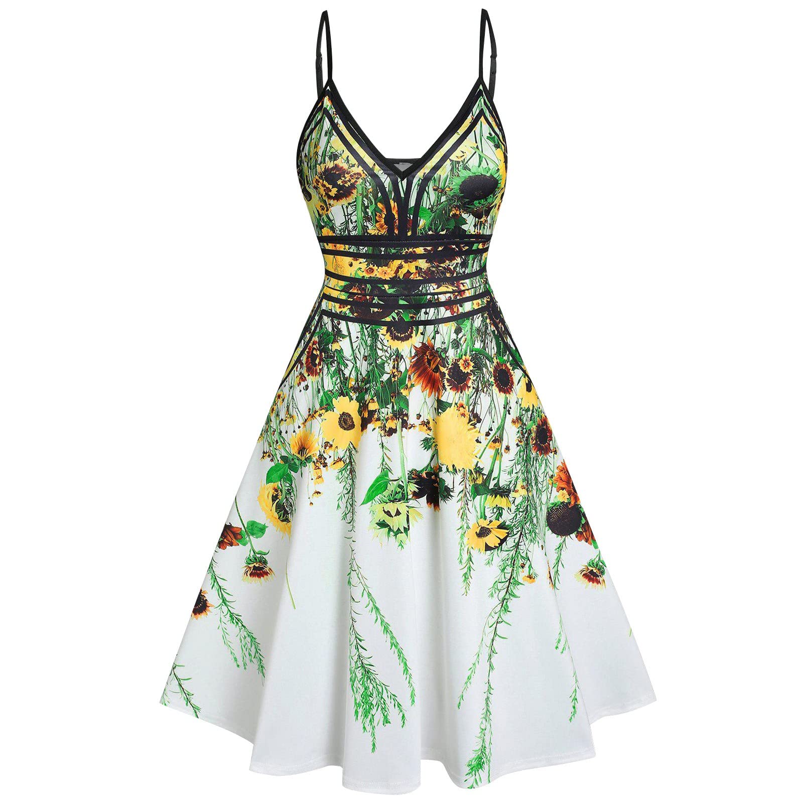 Women's Fashion Sling Dress - Retro Cute Print Skirt, Sexy Slim Short Dress with Shawl | Spring Summer Casual Outfit, Date Night, Beach Cover Up