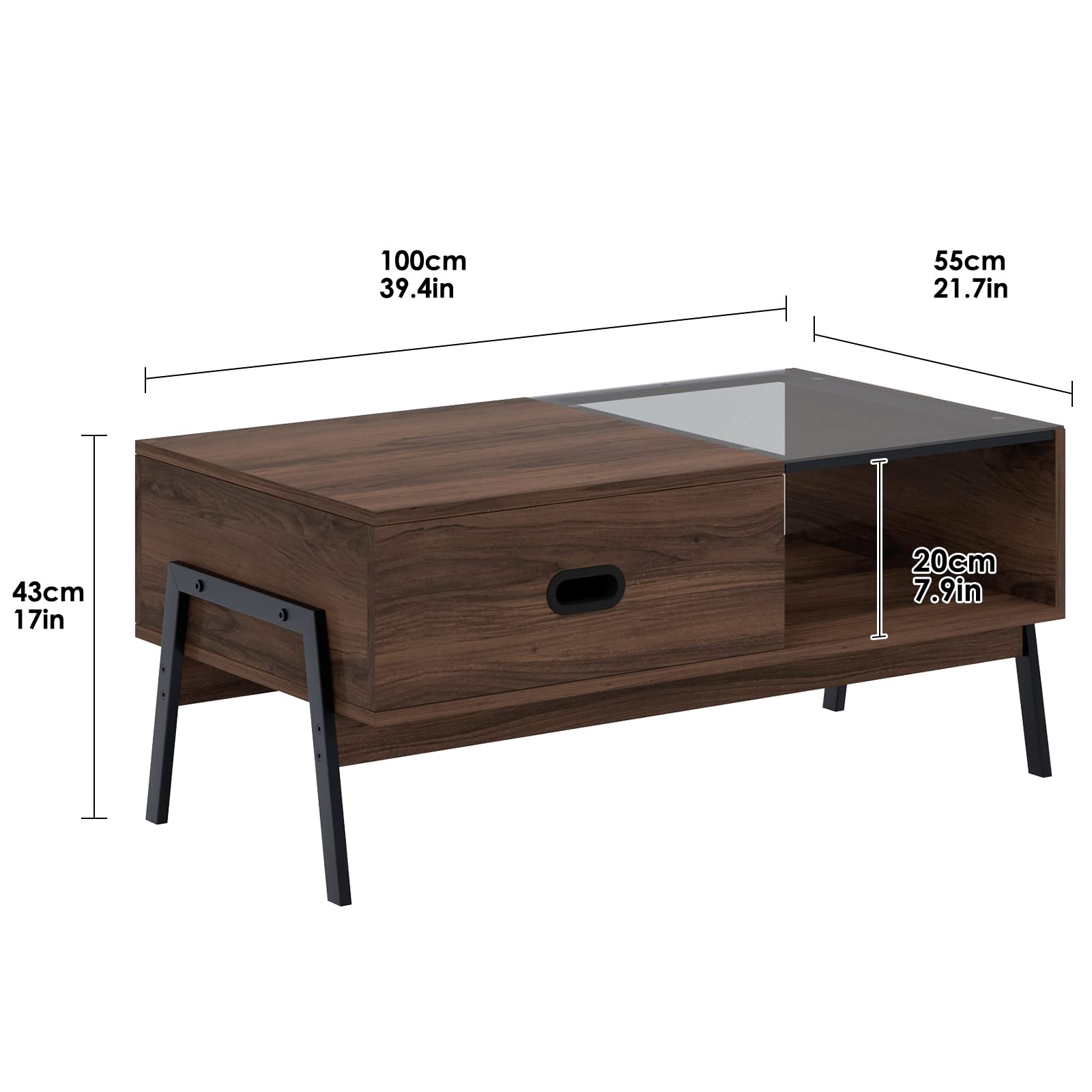 Soges Lift Top Coffee Table with Storage - Rustic Brown Wooden Raisable Coffee Table for Living Room, Sofa, and Lounge - Perfect for Small Spaces and Home Decor