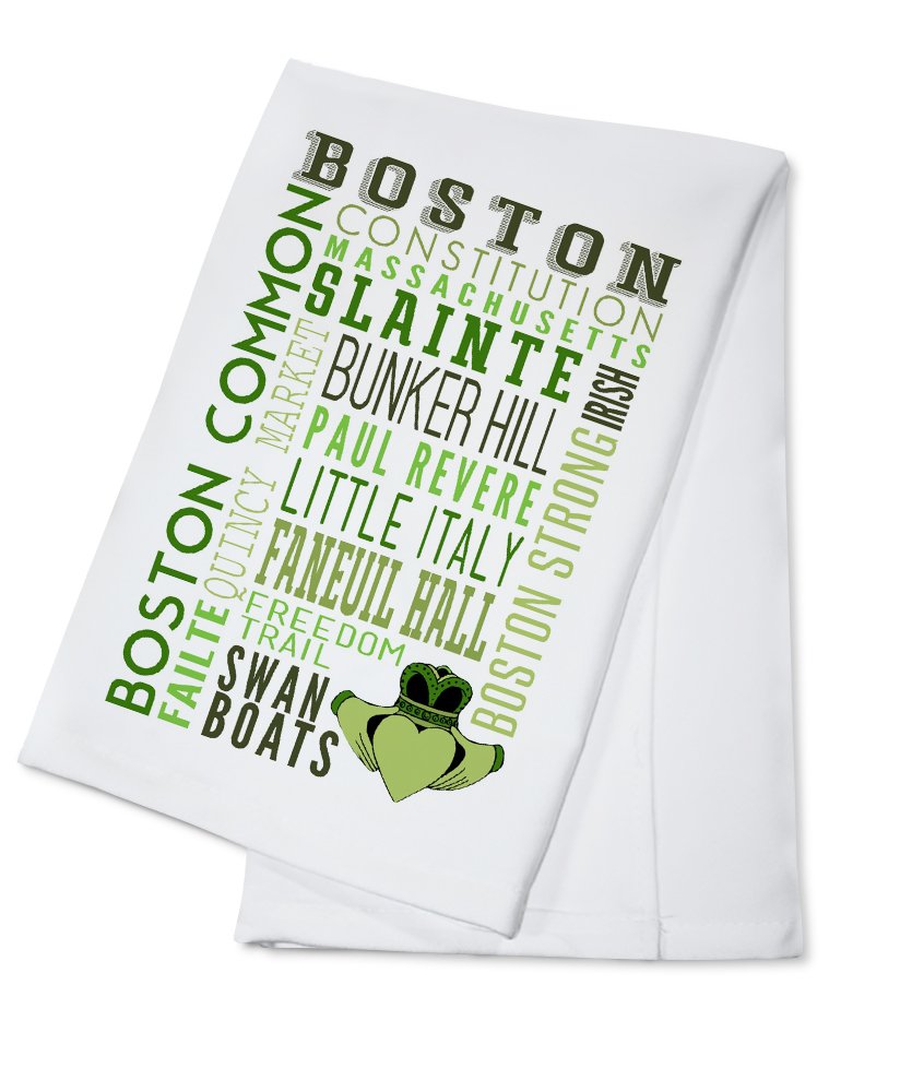 Boston Massachusetts Typography Claddagh Design 100% Cotton Tea Towel - Decorative Hand Towel for Kitchen, Home Decor & Irish-Themed Gifts | Perfect for St. Patrick's Day, Housewarming & Celtic Decor