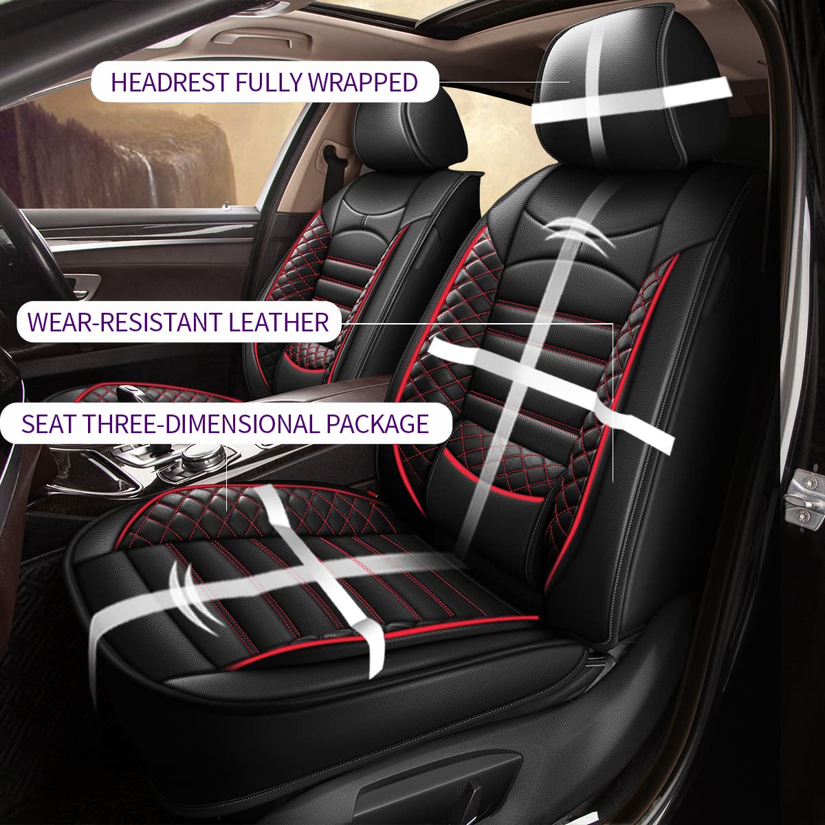 Ford Ranger 2007-2025 Waterproof Faux Leather Seat Covers Full Set (5 Seats) - Compatible with Airbags | Crew Cab 4dr | Black & Red | Perfect for Off-Roading & Daily Commute