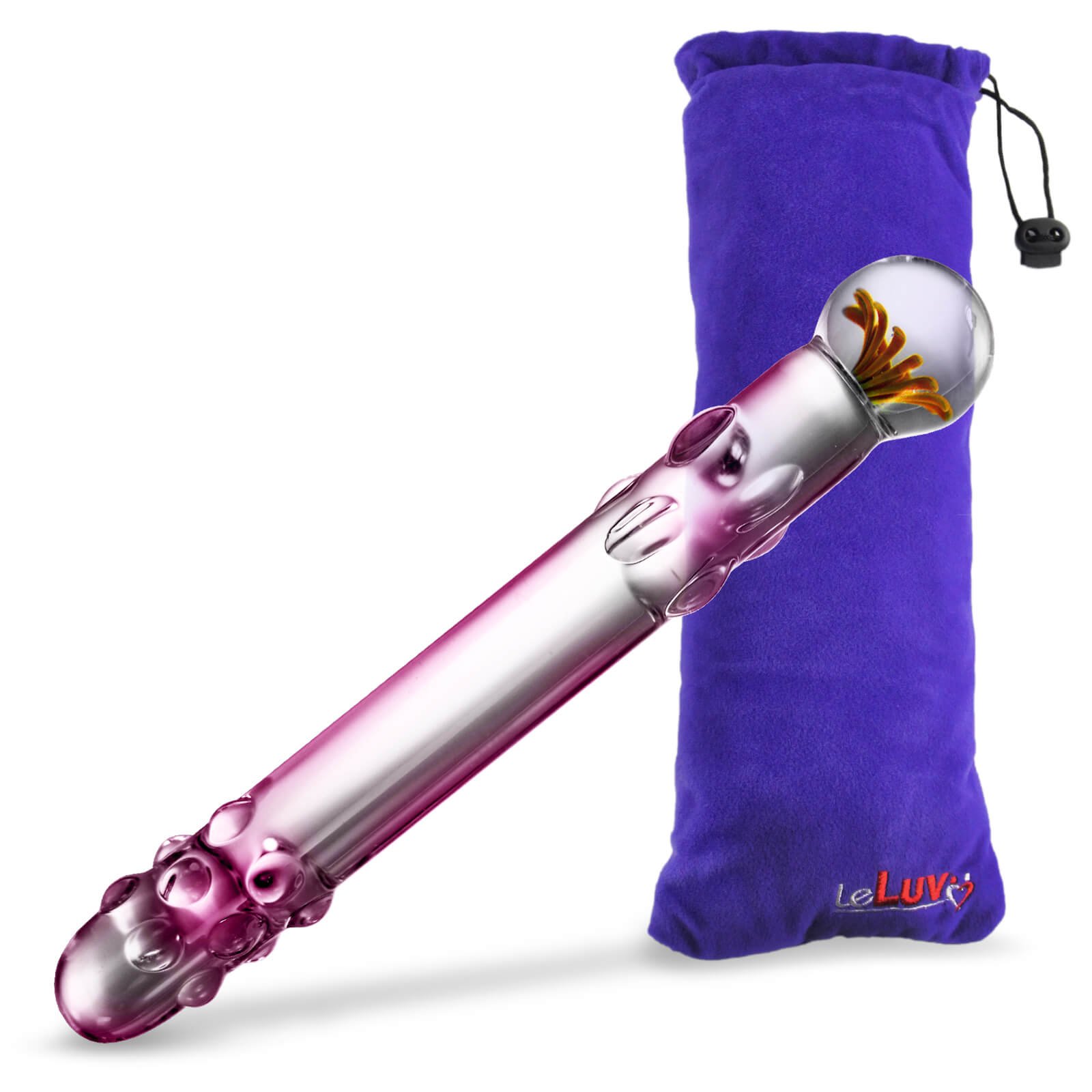 Premium LeLuv Pyrex Glass Nubby Dildo & Butt Plug Set - 3 Piece Pink Pearl Sex Toy Kit with Luxury Padded Pouches | Sensual Play, Couples Intimacy & Solo Pleasure for Women & Men