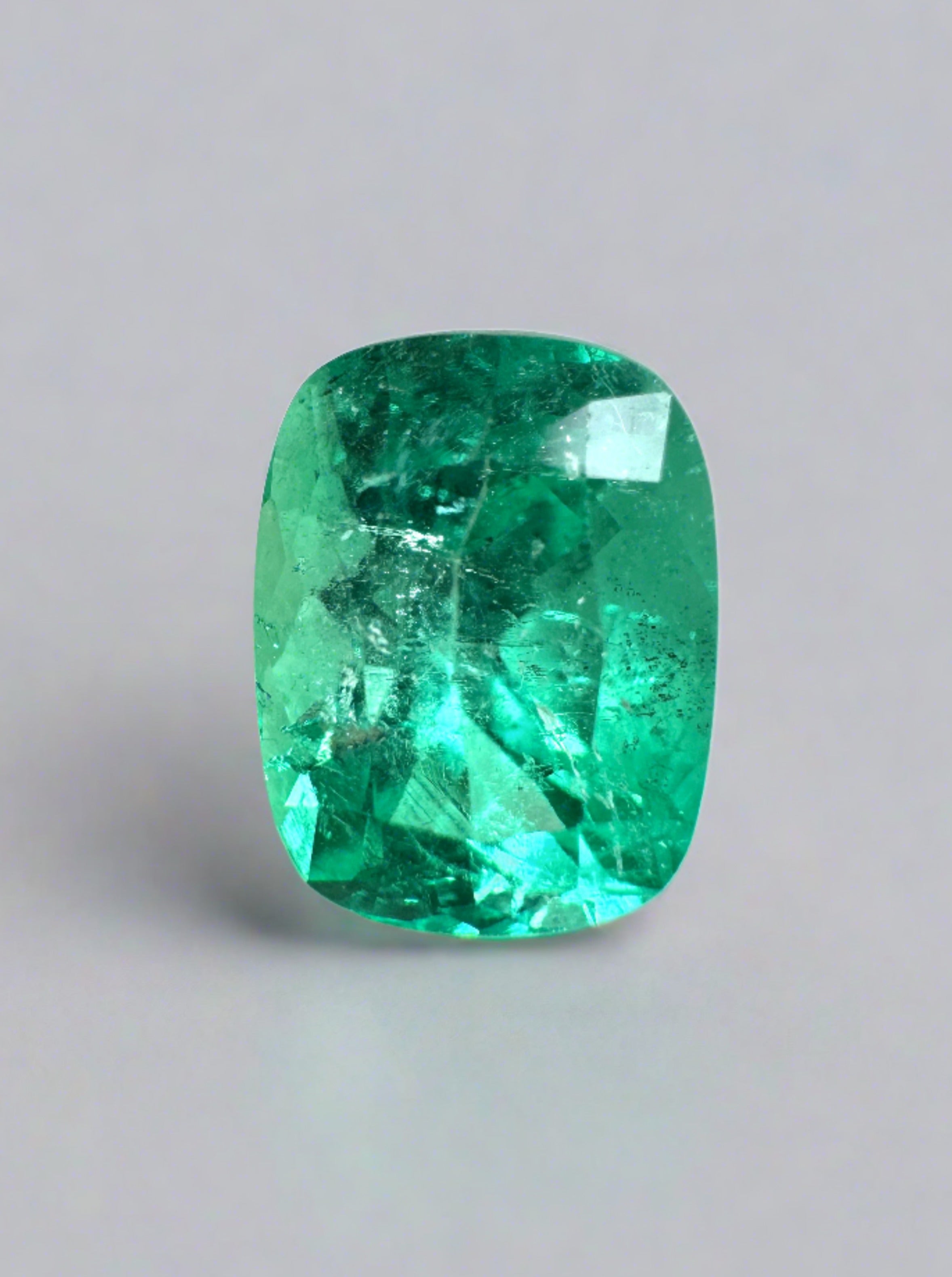 1.84 Carat Natural Colombian Emerald - 8.6x6.6mm Medium Bluish Green Cushion Cut Loose Gemstone for Jewelry Making, Engagement Rings & Collector's Pieces