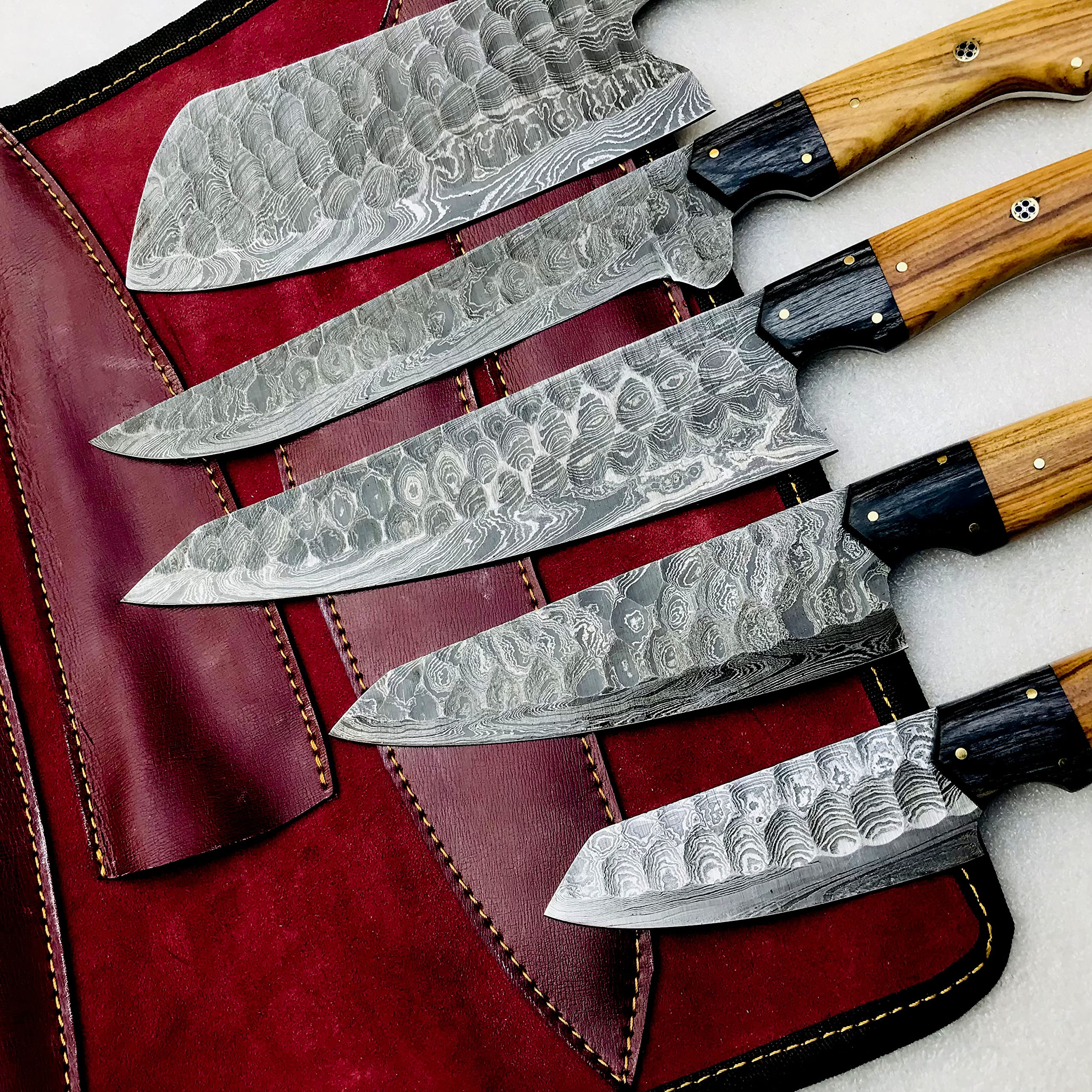 Premium 5-Piece Handmade Damascus Steel Chef Knife Set with Sheath - High-Quality Kitchen Cutlery for Professional Chefs & Home Cooking - Perfect Gift for Men, Women, Mother's Day & Housewarming - Ideal for Slicing, Dicing & Food Prep