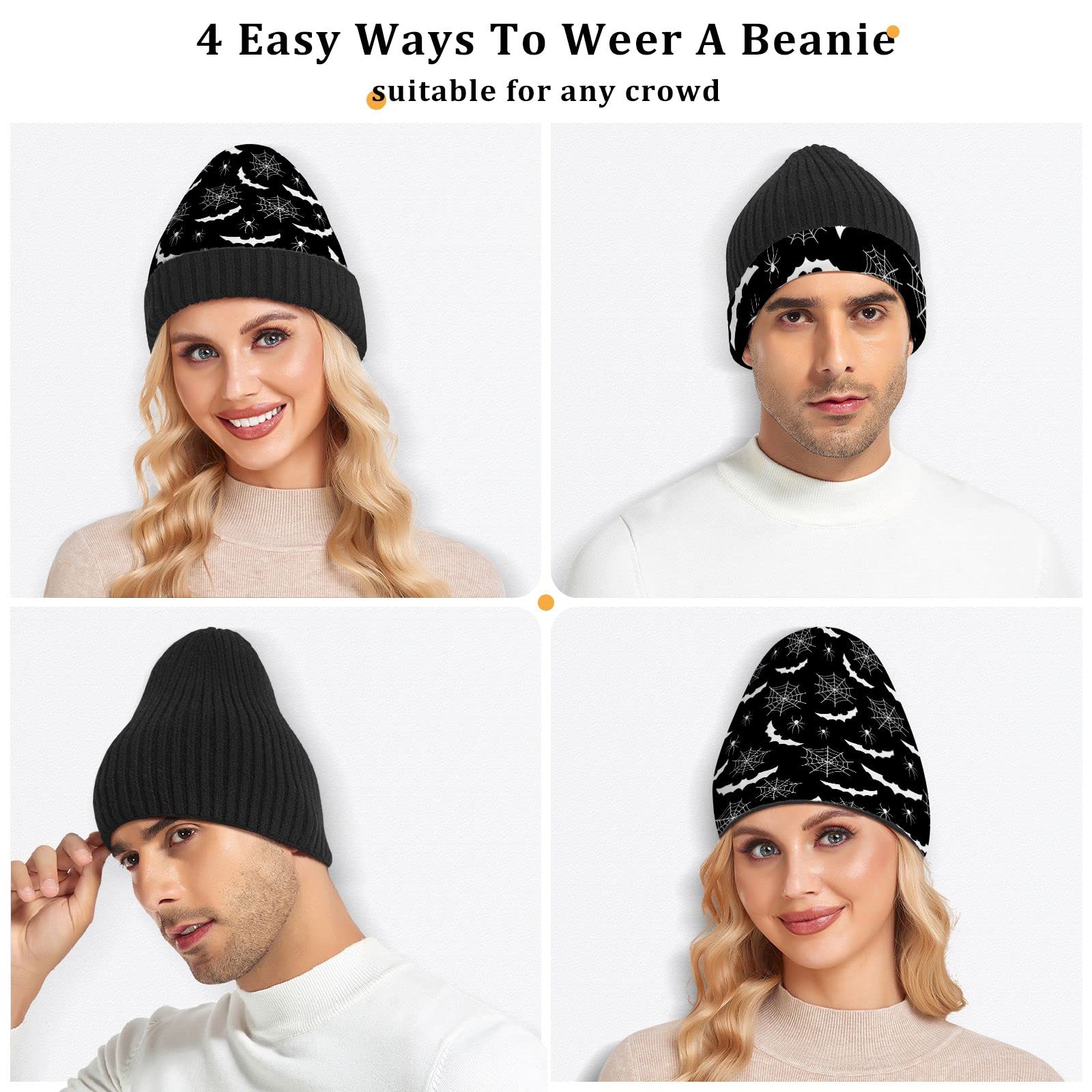 Unisex Gothic Knit Beanie Hats for Men & Women - Warm Winter Skull Cap for Cold Weather, Outdoor Activities & Street Fashion