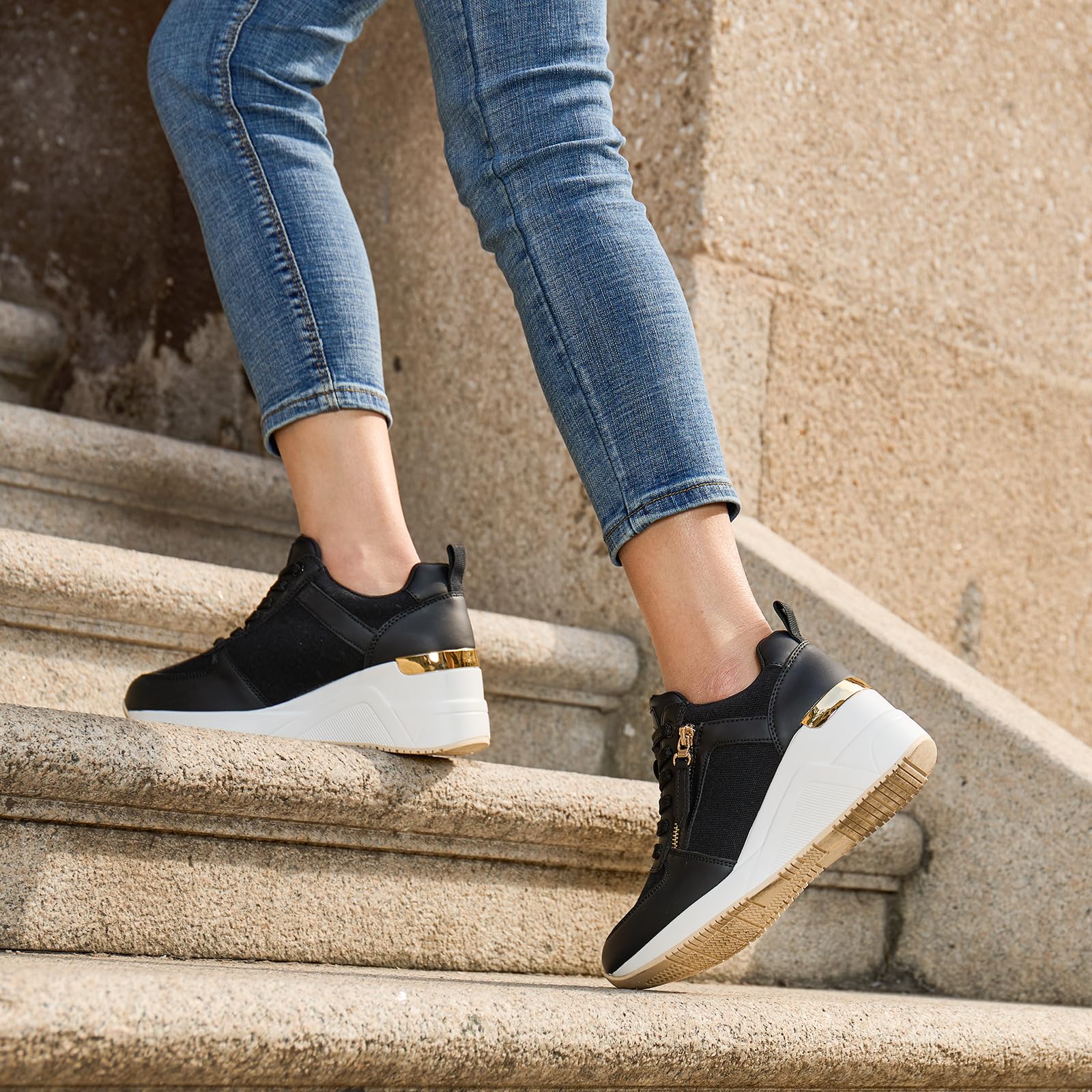 Viscozzy Women's Comfortable Wedge Sneakers with Cushioned Insoles - Stylish High Heel Shoes for Walking, Work & Casual Outfits