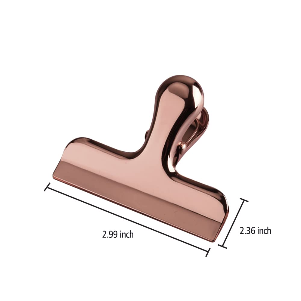 Rose Gold Bulldog Clips 10-Pack - 3 Inch Large Binder Clips for Kitchen, Office & School