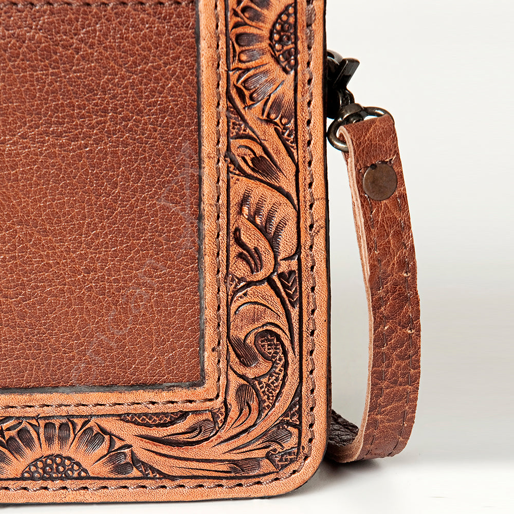 ADBG683 Genuine Leather Women's Western Handbag - American Darling Hand-Tooled Hair-On Cowhide Purse for Casual Outings & Country Events