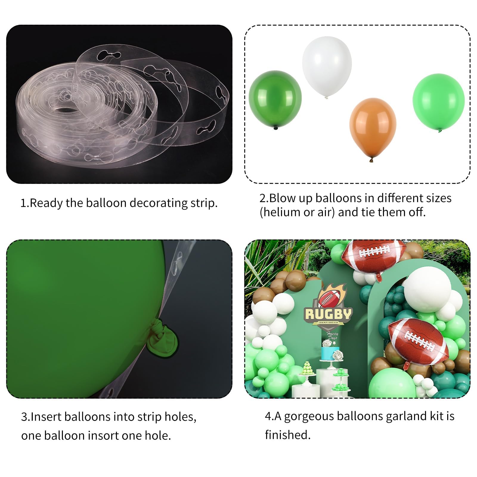 Football Balloon Arch Garland Kit - Green, Brown & White Sports Party Decorations for Boys Birthday, Football Game Theme Party, Baby Shower & Tailgate Events