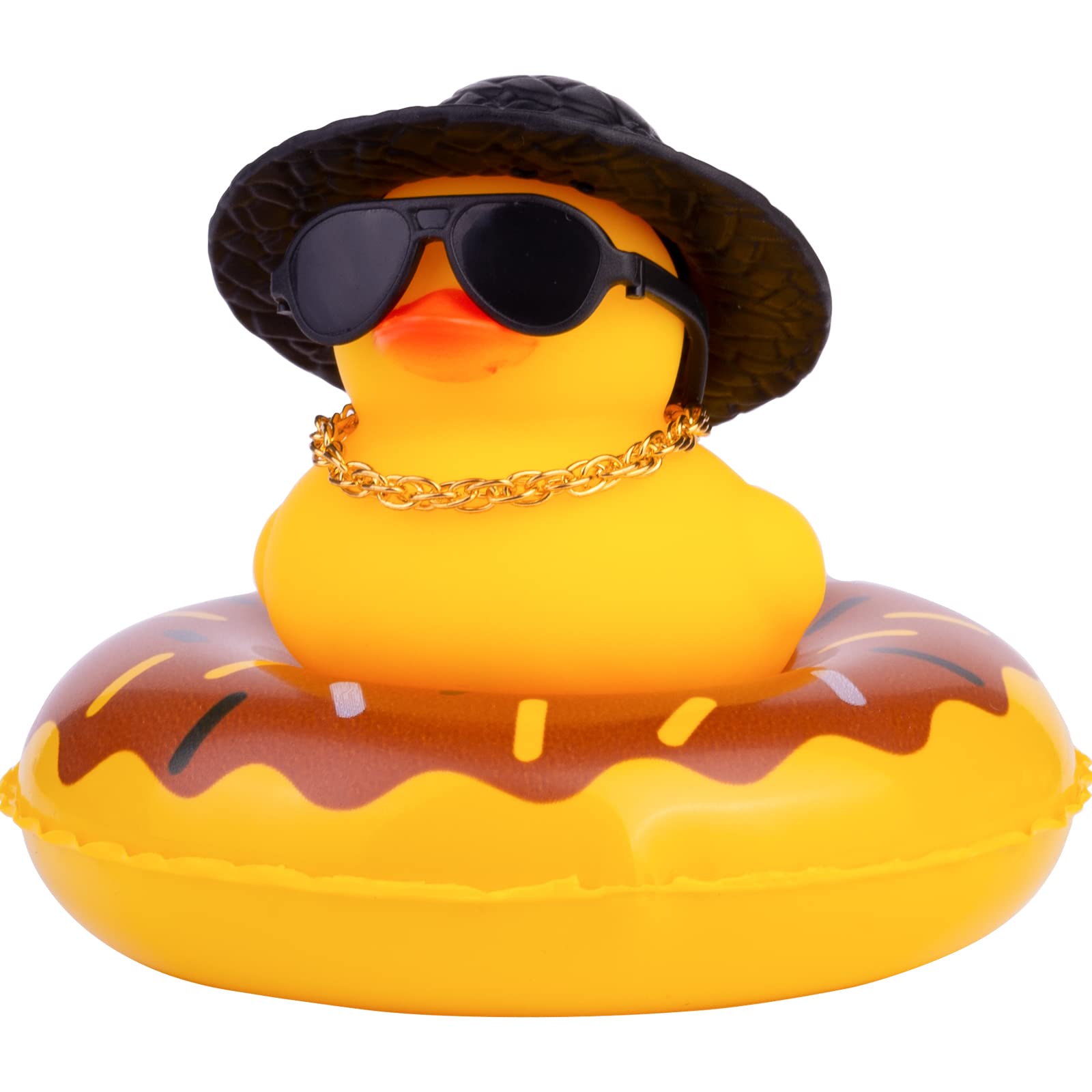 Fun Rubber Duck Car Dashboard Decorations with Mini Swim Ring, Sun Hat, Necklace & Sunglasses - Cute Car Accessories for Dashboard Decor, Gifts & Road Trip Fun