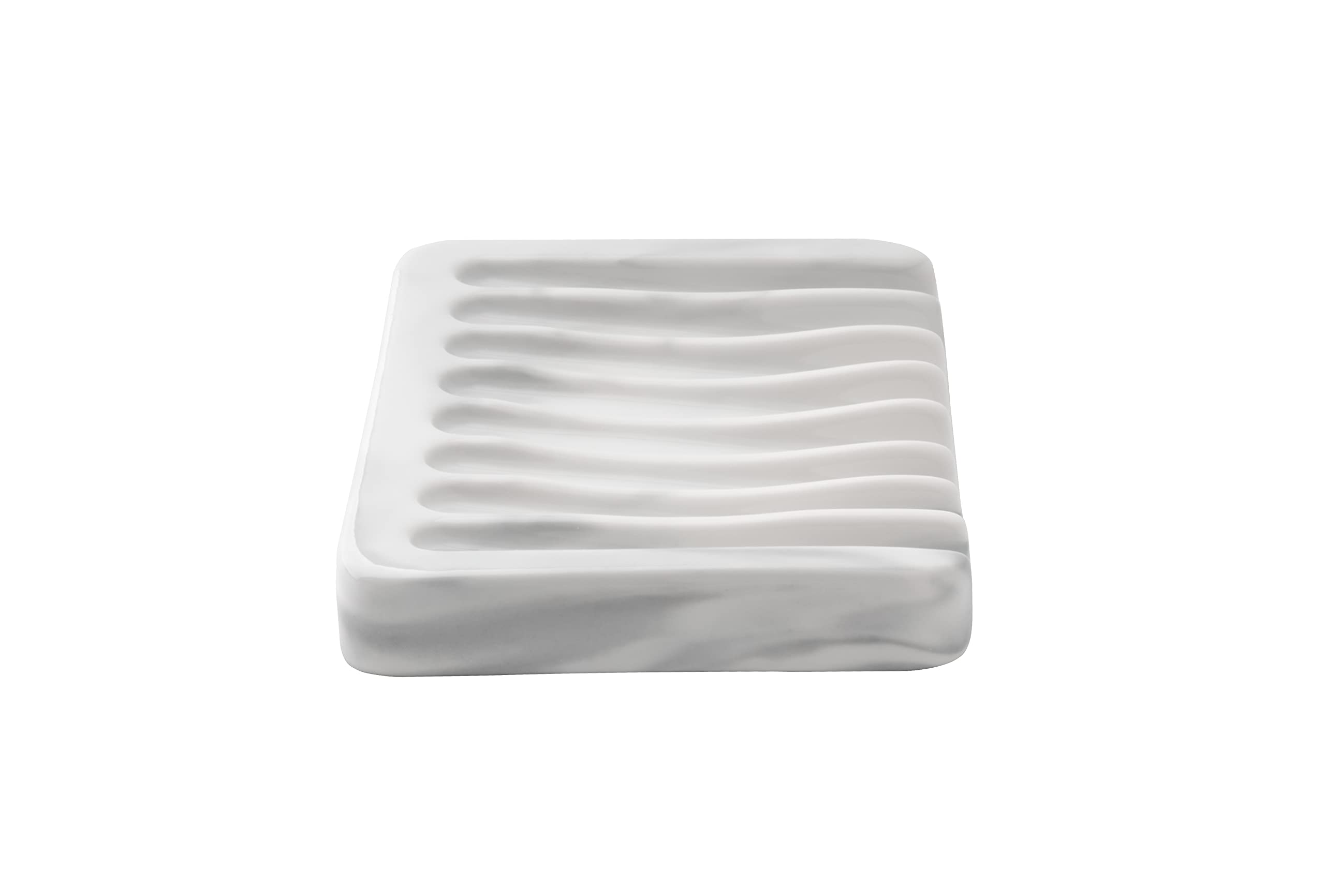 Ceramic Soap Dish for Sink - Self Draining Soap Holder for Bathroom & Kitchen - Marble Decor White Soap Saver for Shower, Bar Soap Container - Perfect for Countertop, Vanity, and Shower Organization