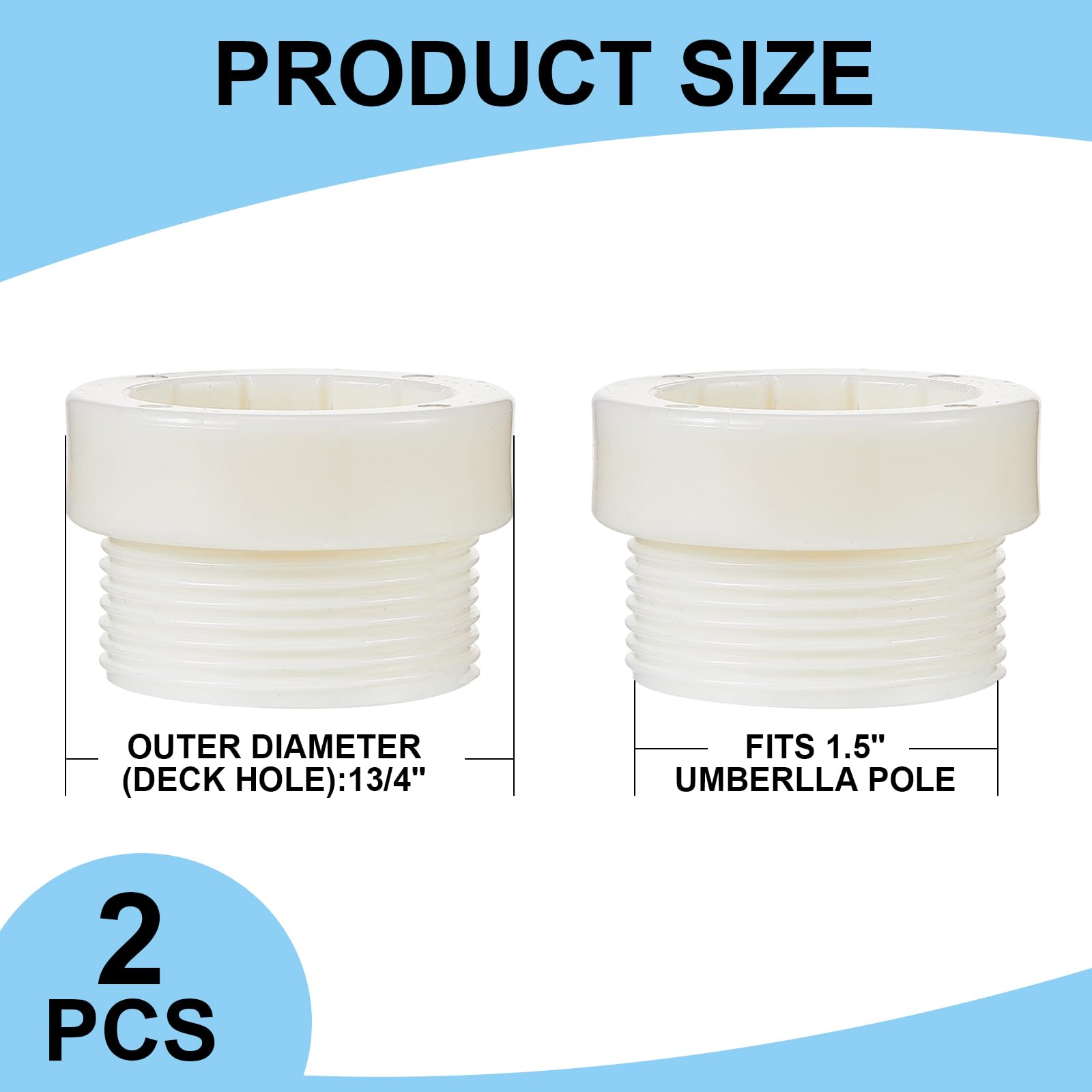 Thyle 2 Pack White Pool Umbrella Stabilizer Adapter - 1 3/4