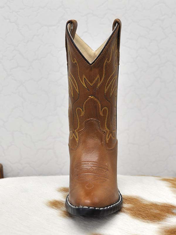 Old West 8129 CCY8129G Kids Western Boots Tan Distressed - Authentic Cowboy Boots for Boys & Girls - Perfect for Rodeo, Halloween Costumes & Western Themed Parties