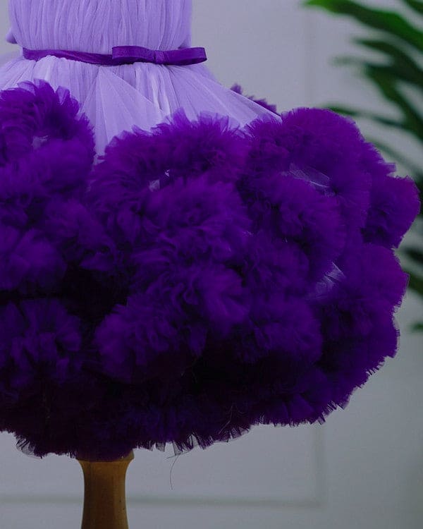 Pre Order: Elegant Lavender & Purple Frilled Party Gown with Floral Detailing - Perfect for Prom, Evening Galas & Special Occasions