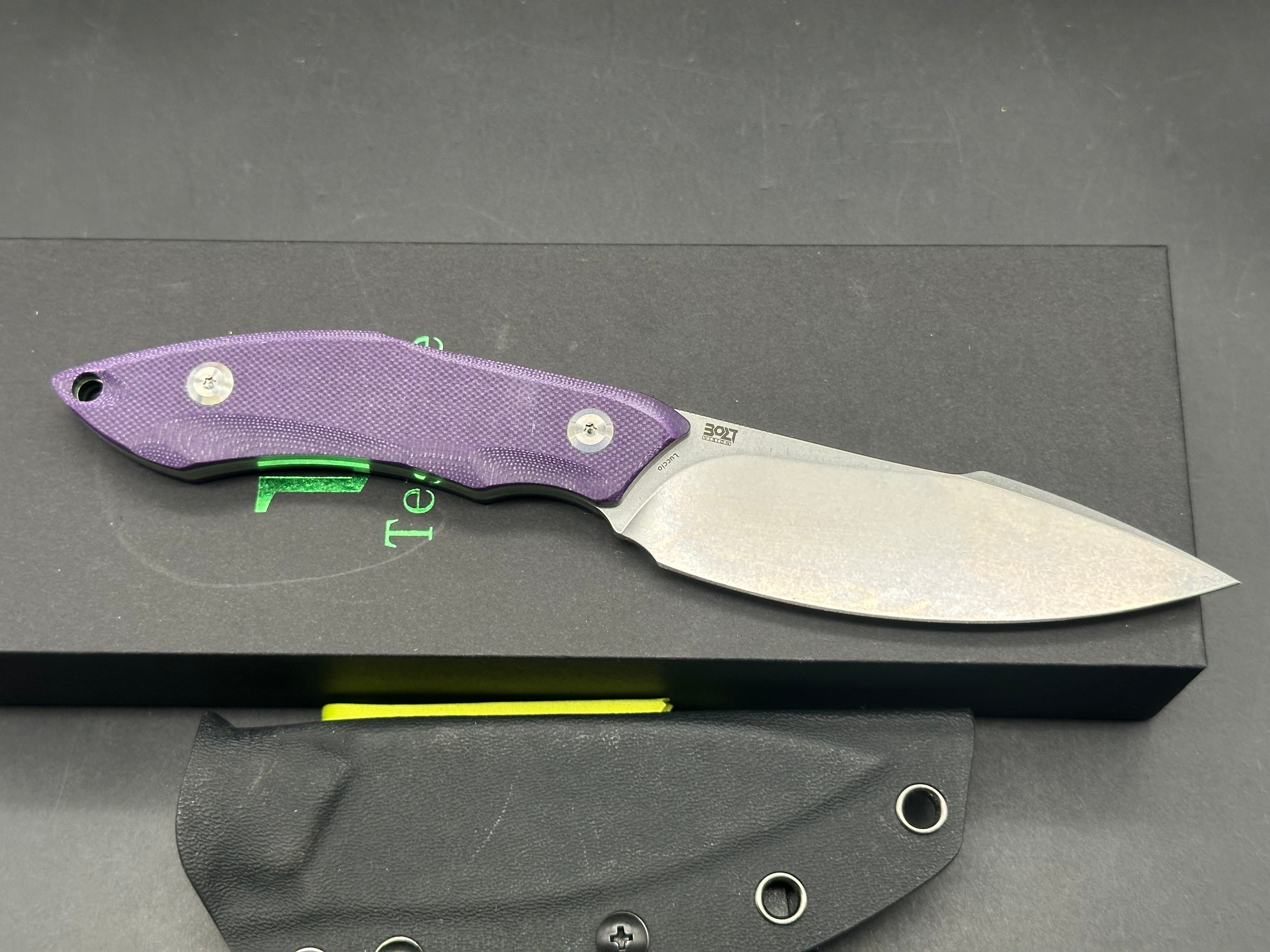 TENABLE LUCCIO Fixed Blade Knife - Purple G10 Handle, 14C28N Plain Stonewash Blade - Perfect for Camping, Hunting & Outdoor Survival