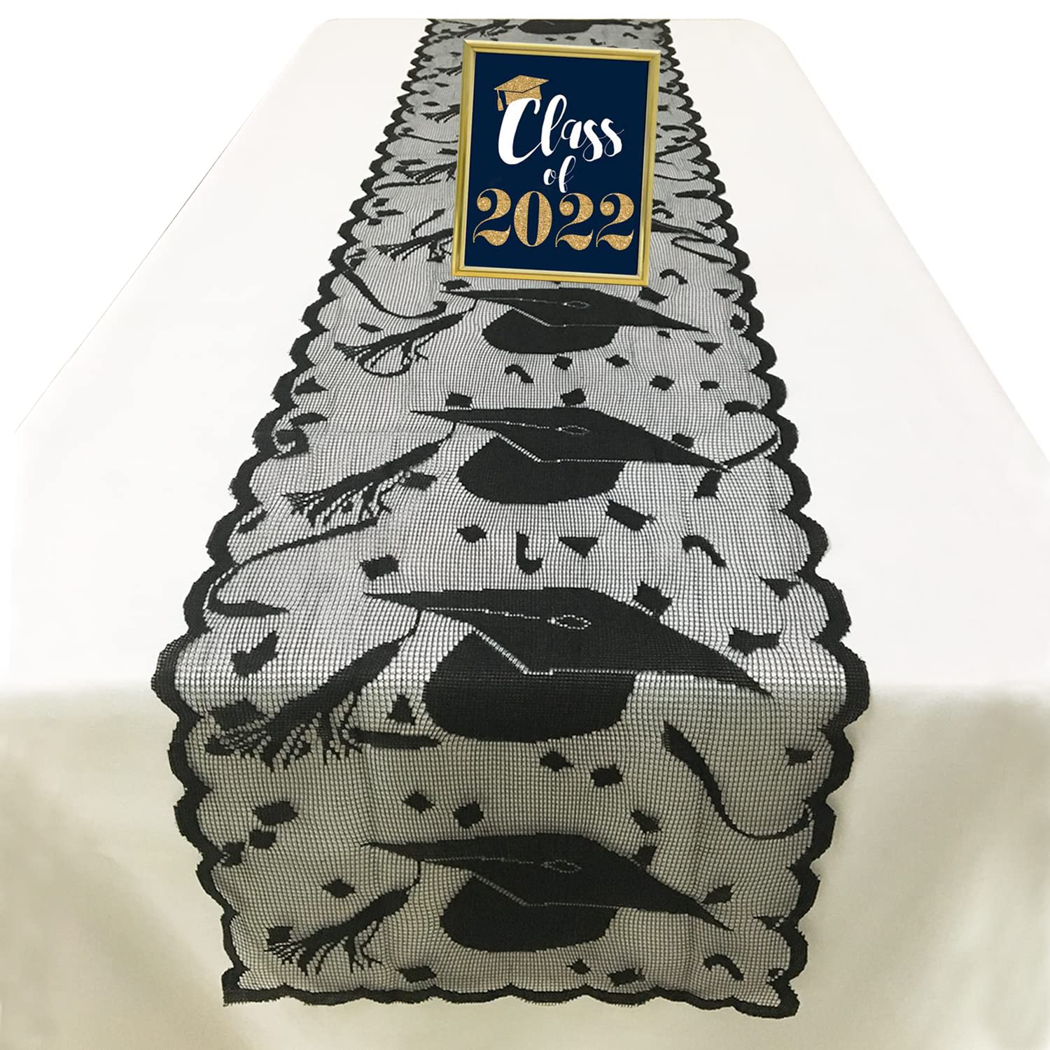 72 Inch Graduation Table Runner with Lace Grad Cap Design - Perfect for 2023 Graduation Party Decorations & Commencement Celebrations
