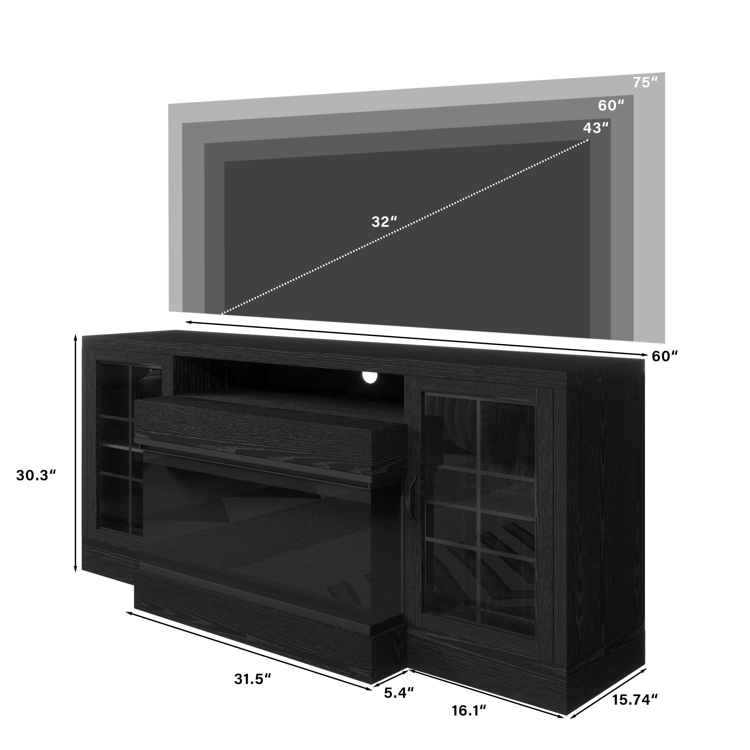 Modern Farmhouse TV Stand for 75 Inch TVs - 3-Sided 60