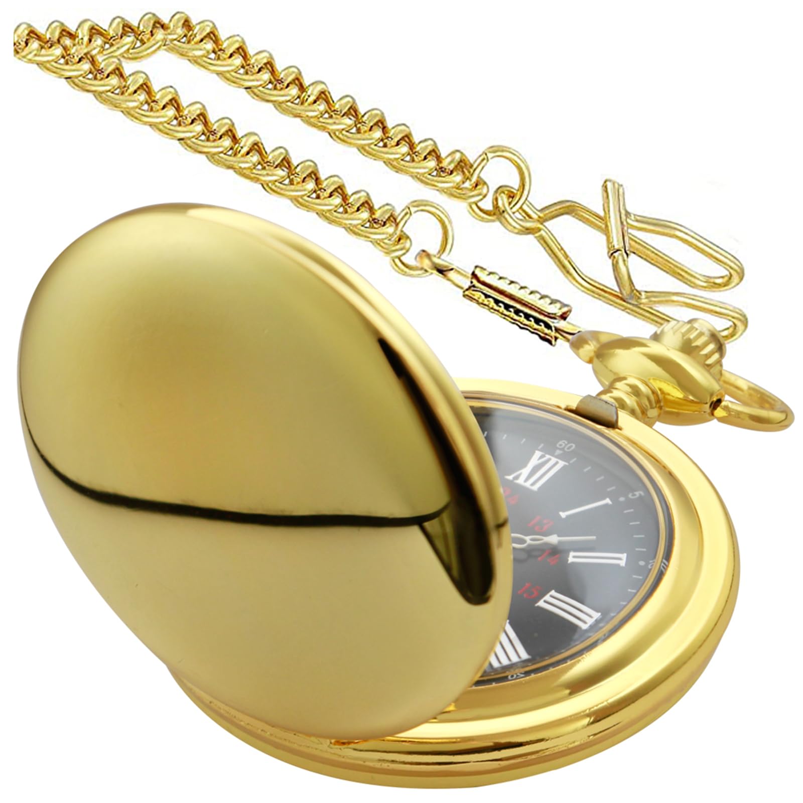 Customizable Smooth Pocket Watch for Men - Personalized Engraved Gift for Father's Day with Chain - Vintage Style Timepiece for Wedding, Anniversary & Special Occasions
