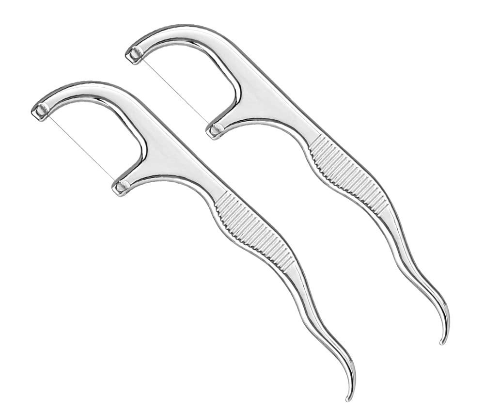 WOIWO 2PCS Stainless Steel Dental Floss Picks - Portable Oral Care Tools for Teeth Cleaning, Plaque Removal & Gum Health - Perfect for Travel, Home & Office Use
