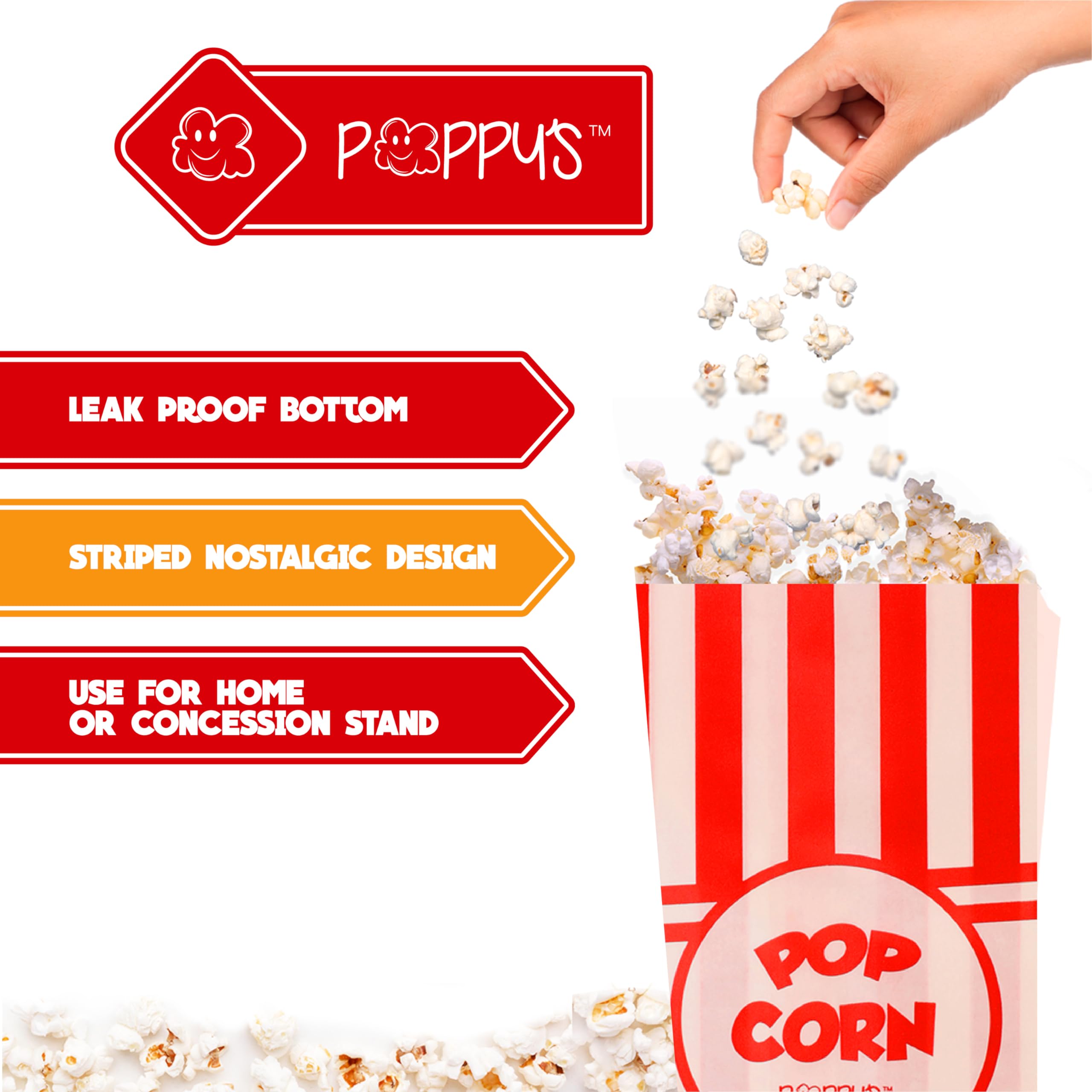 Poppy's Paper Popcorn Bags - 1000 Pack 1oz Commercial-Grade Popcorn Containers | Bulk Popcorn Machine Accessories for Movie Theaters, Carnival Snack Stands & Home Theater Nights | Perfect for Concession Stands, Birthday Parties & Family Movie Nights