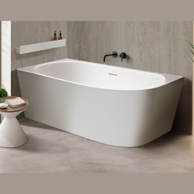 Decina Natalia 1700mm Back-to-Wall Corner Bathtub with Overflow - Luxury Freestanding Soaking Tub for Small Bathrooms & Spa-Like Relaxation