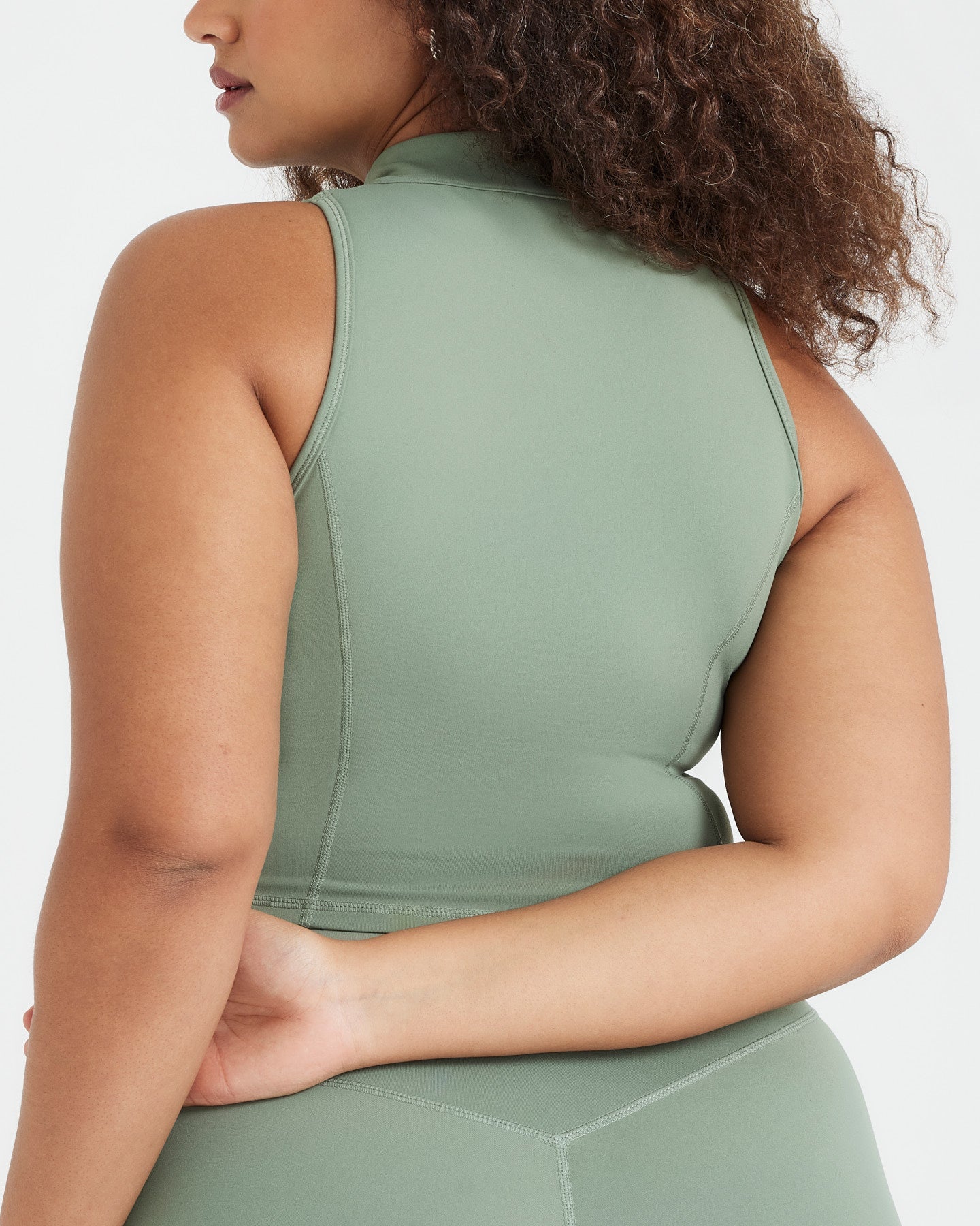 Timeless Half Zip Crop Tank Top for Women - Soft Comfortable Sage Green Workout Shirt for Yoga, Running & Gym