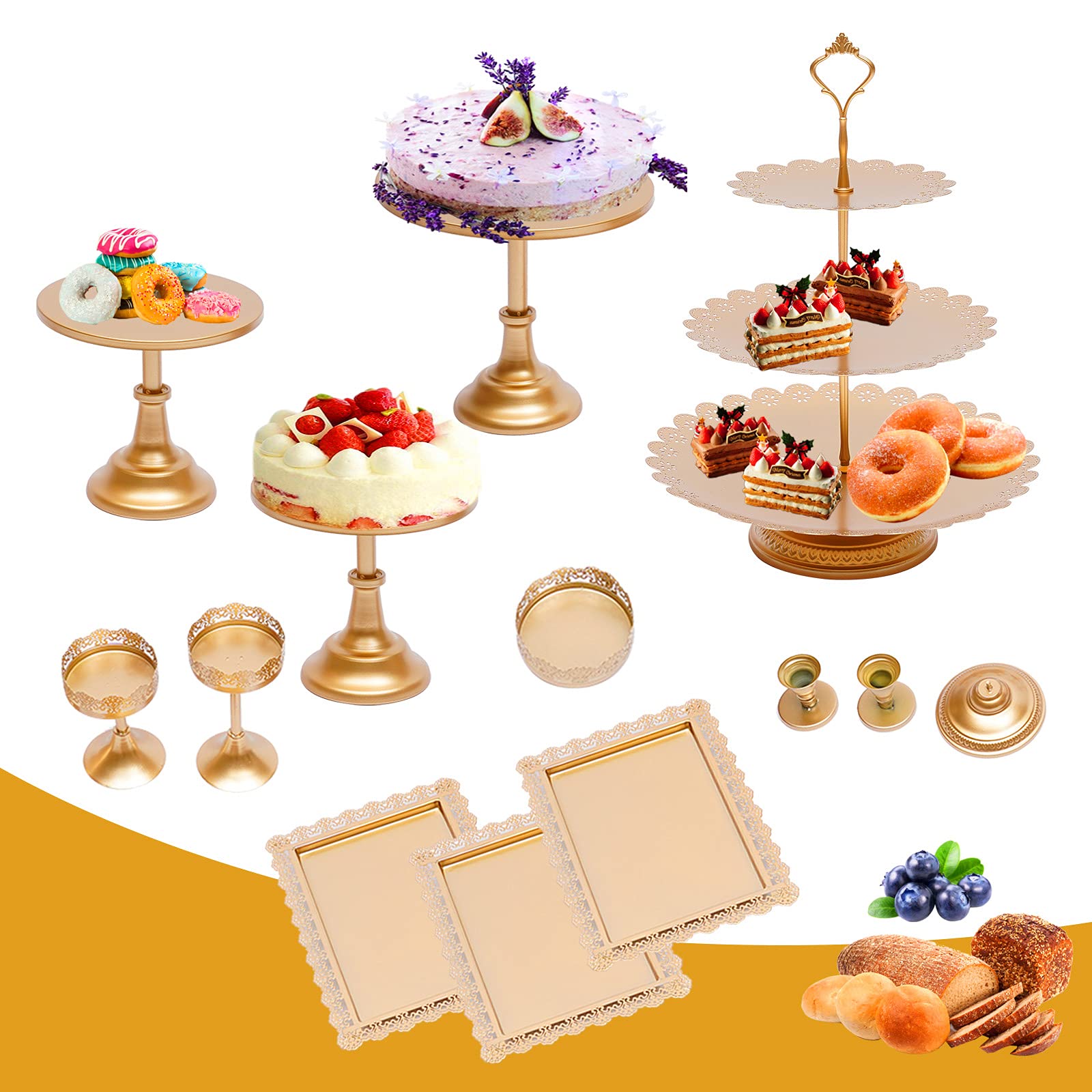 12 Pcs Gold Metal Cake Stand Set - Elegant Cupcake Holder for Party, Wedding, Birthday & Baby Shower - Perfect for Dessert Display & Food Serving - Ideal for Home Decoration & Celebration Events
