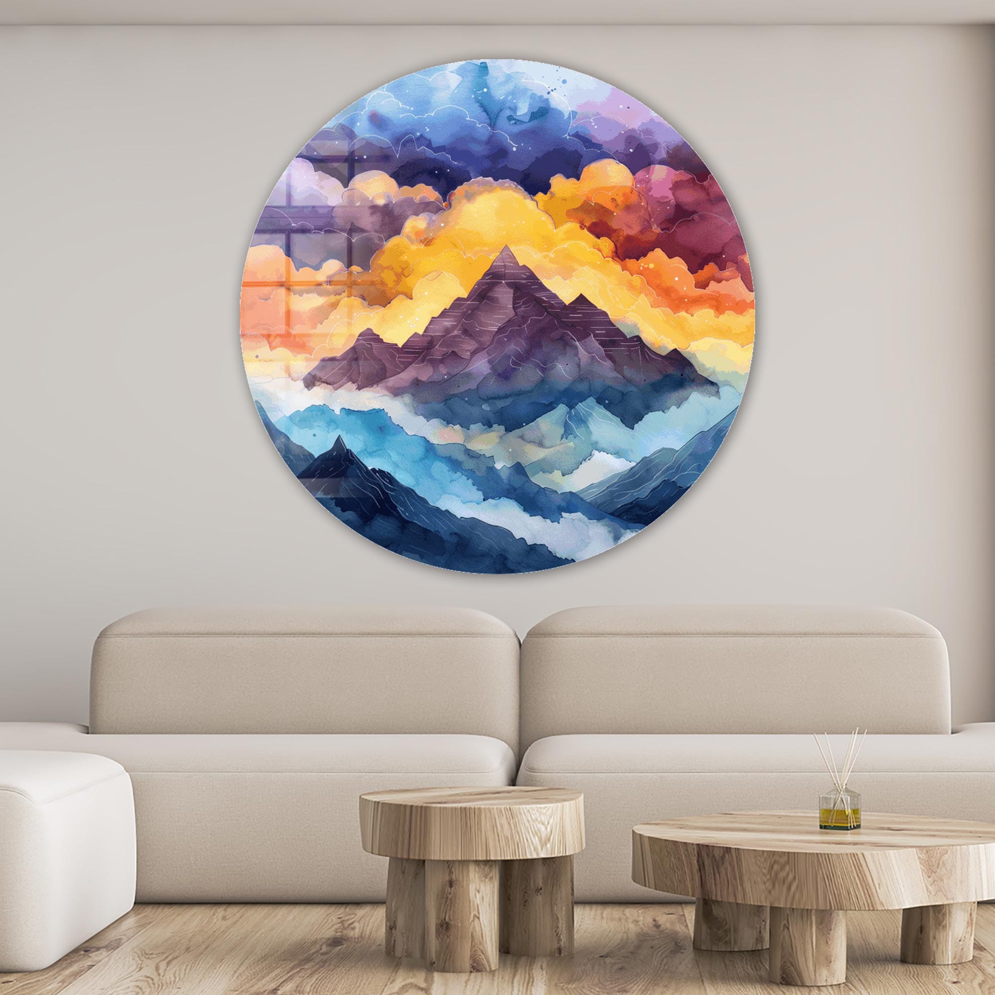Peak on Clouds II Rounded Glass Wall Art - Modern Home Decor for Living Room, Bedroom & Office - Stunning 3D Glass Artwork for Wall Decor