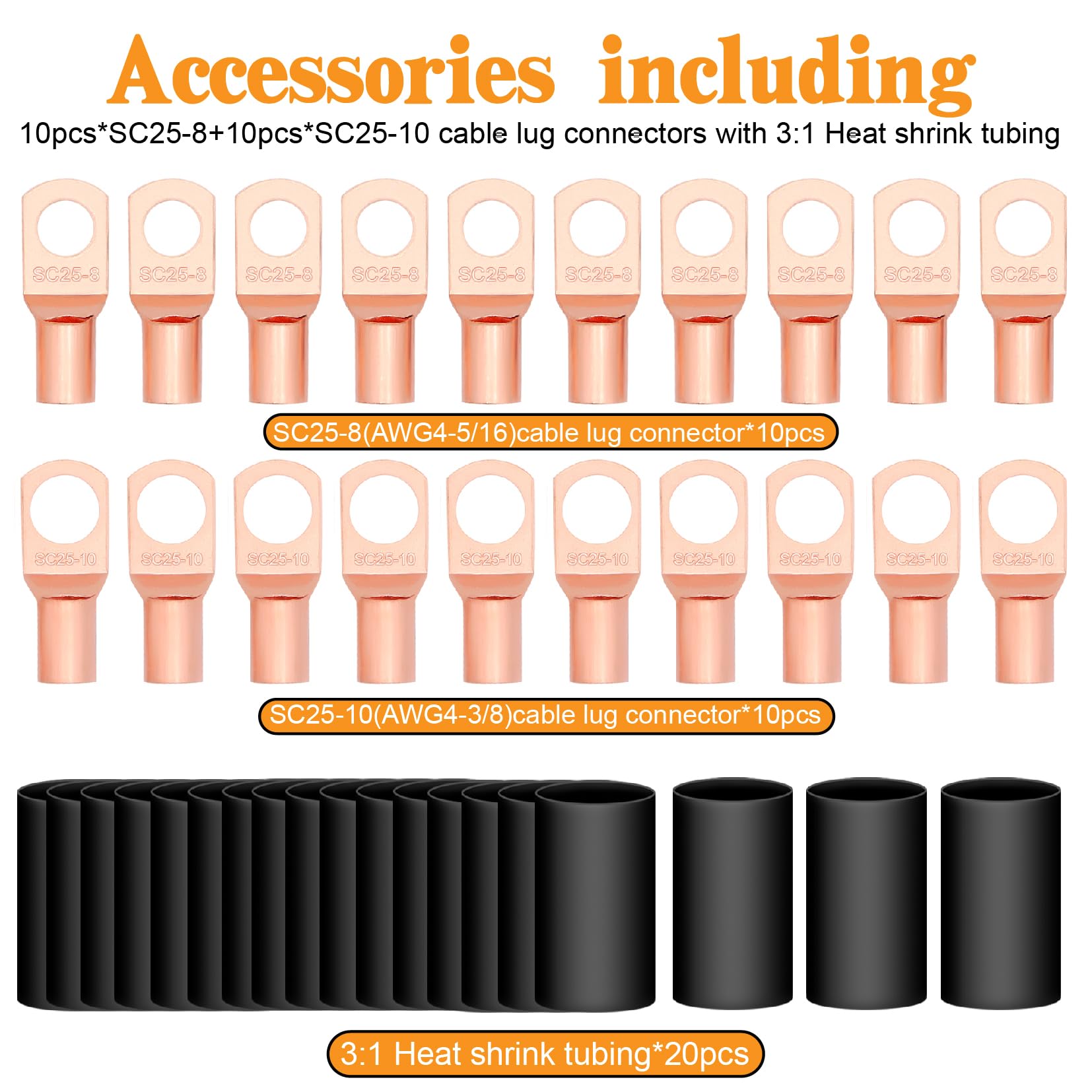 4 Gauge CCA Wire 50FT Black/Red - Copper Clad Aluminum Battery Cable with 4ga Lugs & Heat Shrink Tube - Car Audio, RV Trailer, Solar Power Wiring Kit for Amplifier, Speaker, and Ground Connections