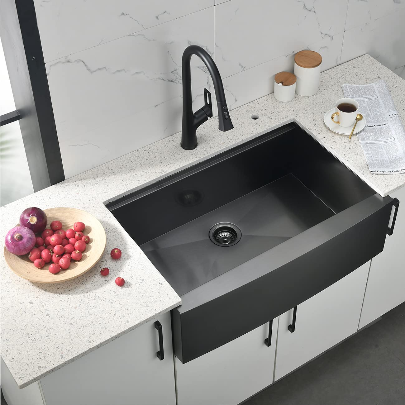 30 Inch Black Undermount Farmhouse Kitchen Sink - 16 Gauge Stainless Steel Apron Front Sink with Accessories (30