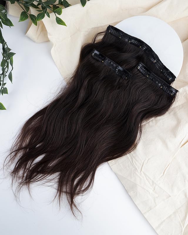 Happy Heads Classic 3 Set Volumizer Clip-in Hair Extensions - 18 Inch Dark Brown 100% Human Hair for Women & Girls | Perfect for Daily Styling, Parties & Special Occasions